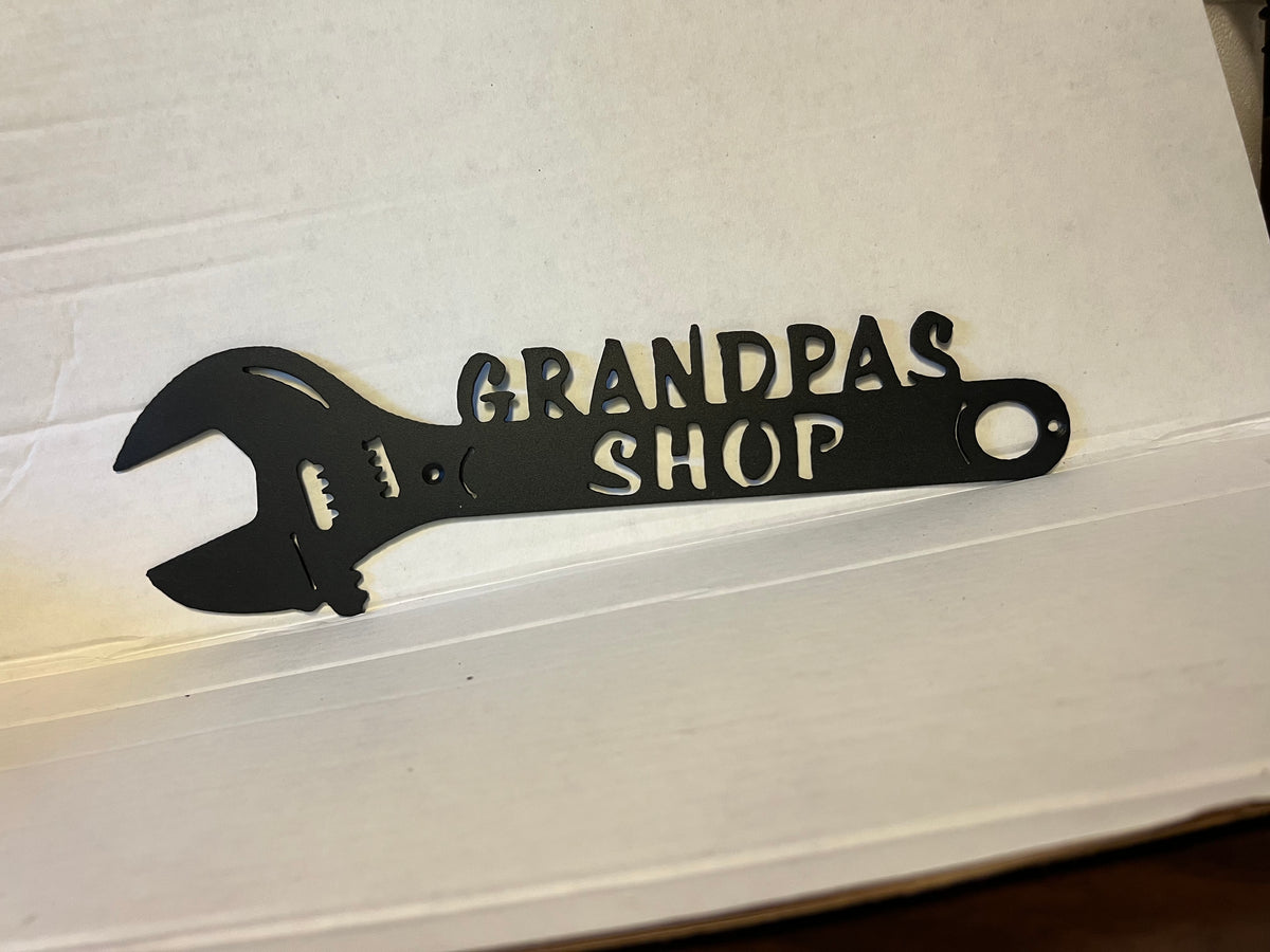 Grandpa’s Garage or Shop Metal Wrench Sign, Personalized Gift for Grandpa