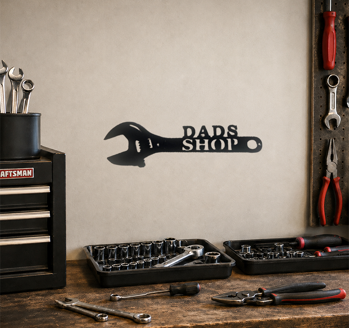 Dad Crescent Wrench Metal Sign | Garage, Shop or Man Cave