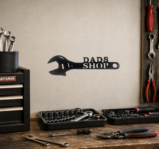 Dad Crescent Wrench Metal Sign | Garage, Shop or Man Cave