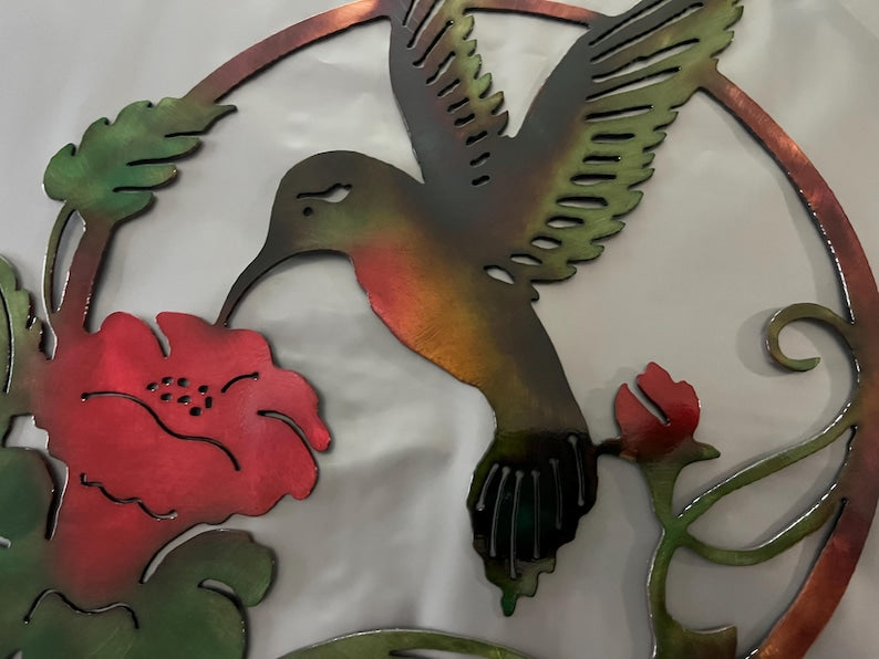 Hummingbird Metal Wall Art | Hand-Finished Patina Steel Wall Decor
