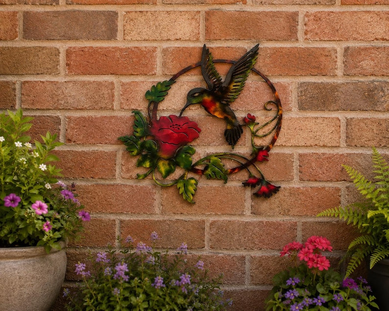 Hummingbird Metal Wall Art | Hand-Finished Patina Steel Wall Decor