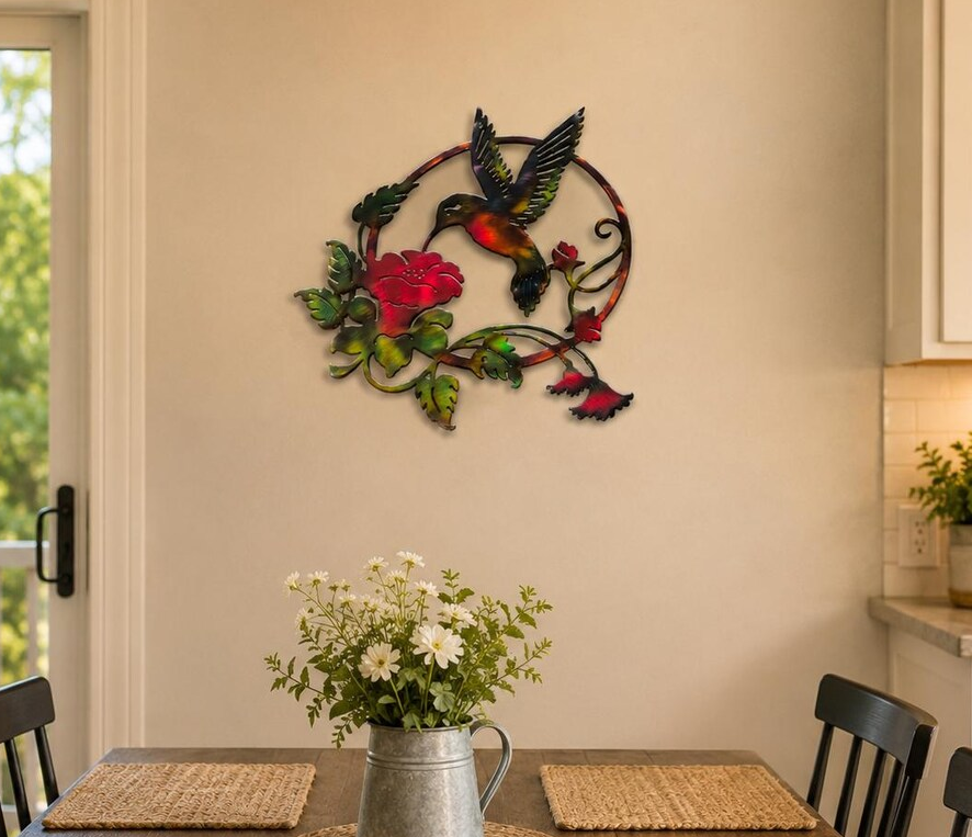 Hummingbird Metal Wall Art | Hand-Finished Patina Steel Wall Decor