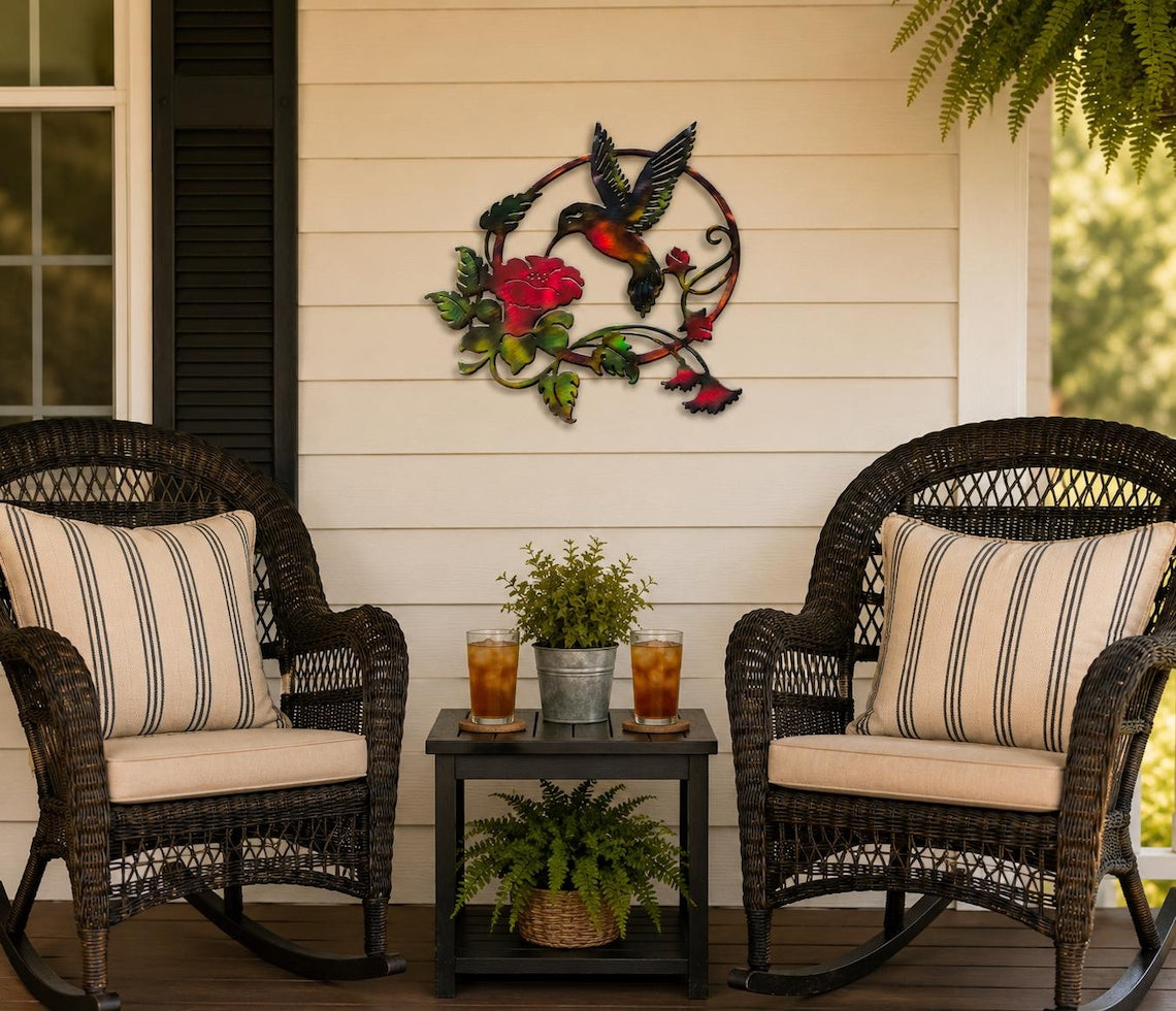 Hummingbird Metal Wall Art | Hand-Finished Patina Steel Wall Decor