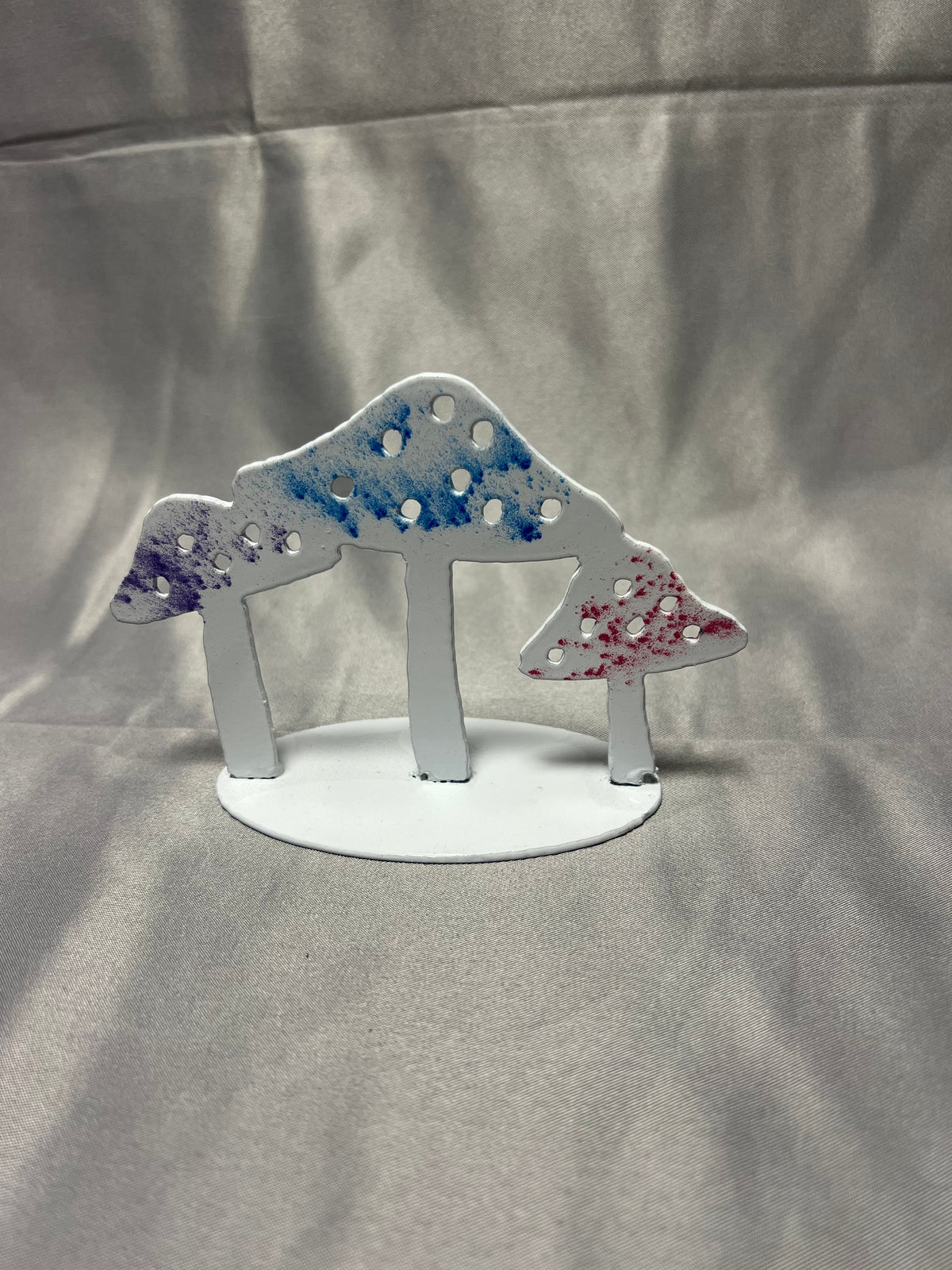Colorful metal mushroom tabletop sculpture handmade from steel
