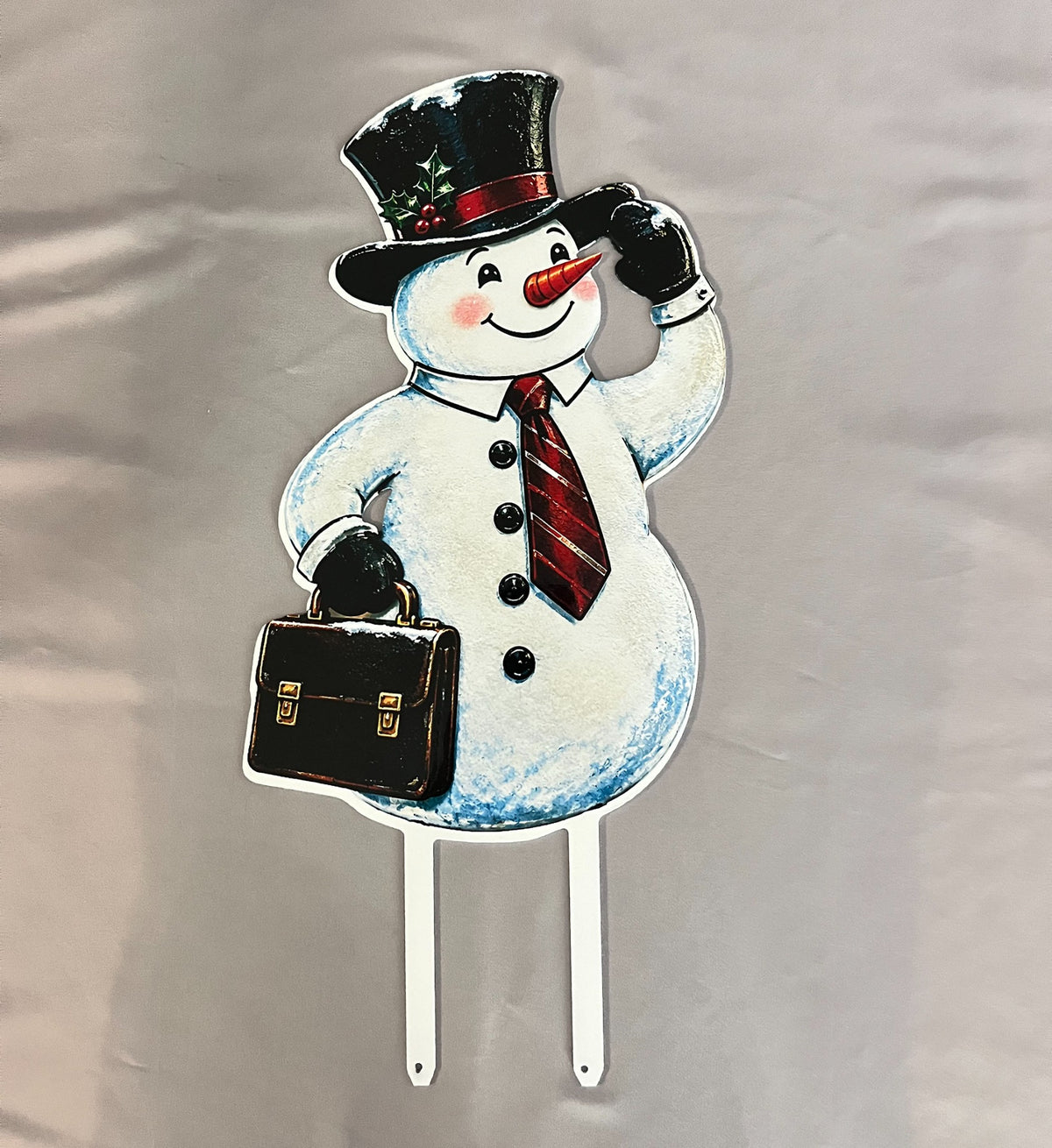 Front view of metal snowman yard stake