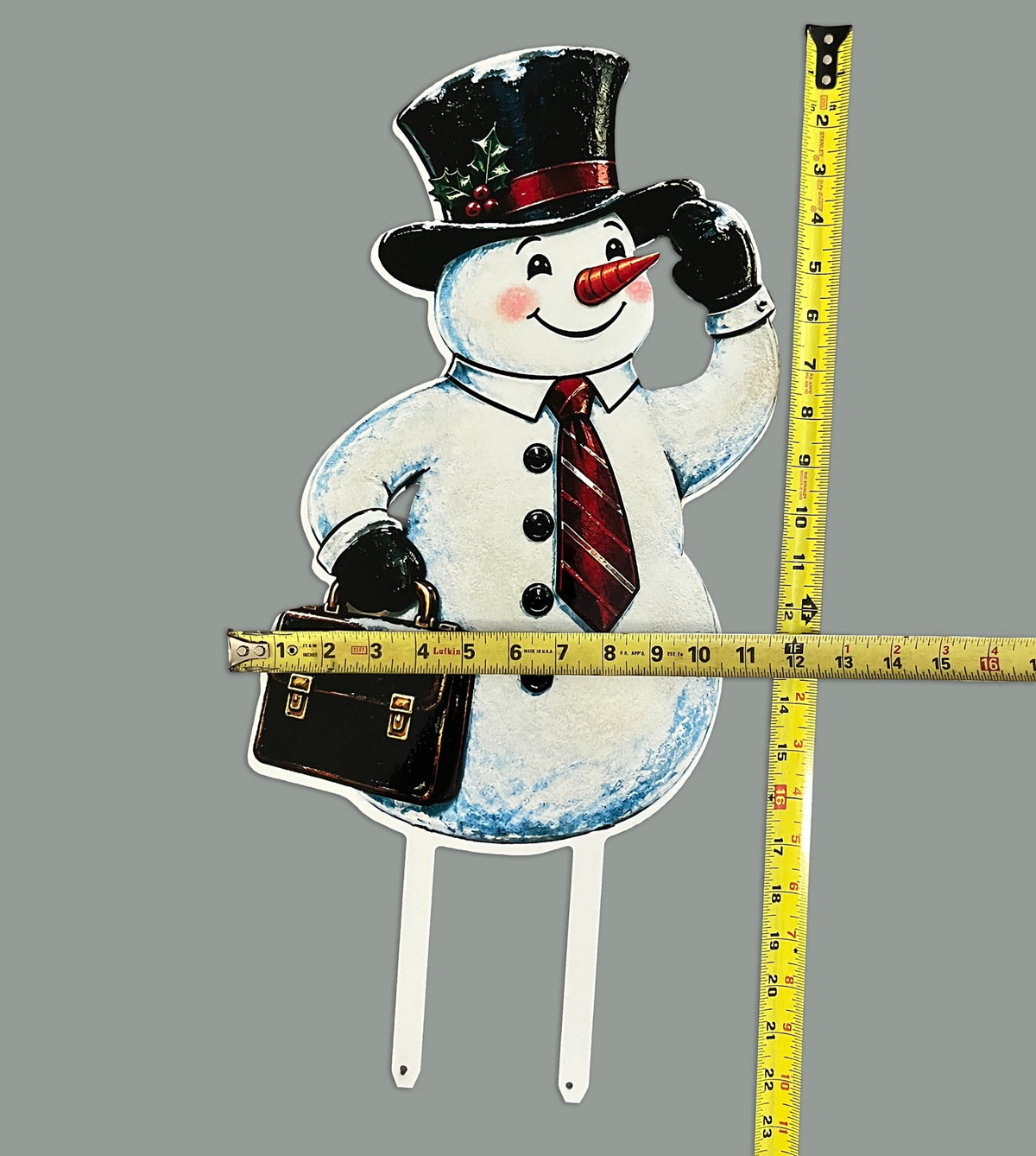 White powder coated back of snowman