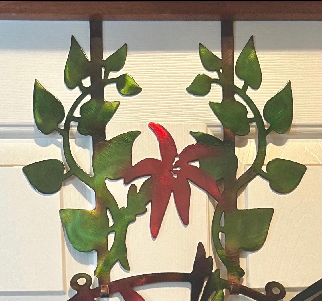 Floral metal over-the-door hanger section for the hummingbird wall art.