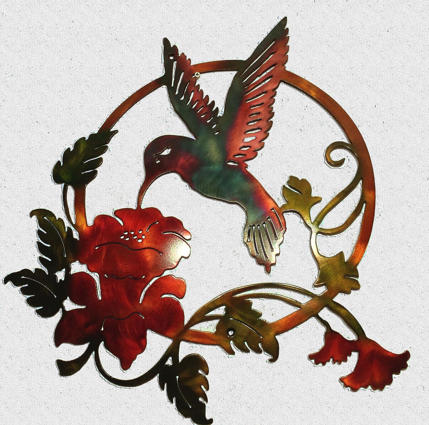 hummingbird and flowers metal wall art