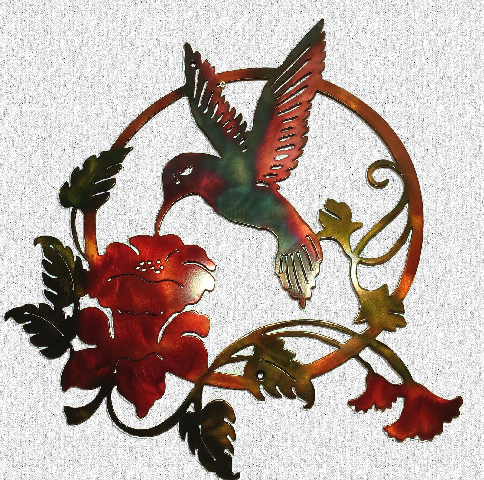 hummingbird and flowers metal wall art