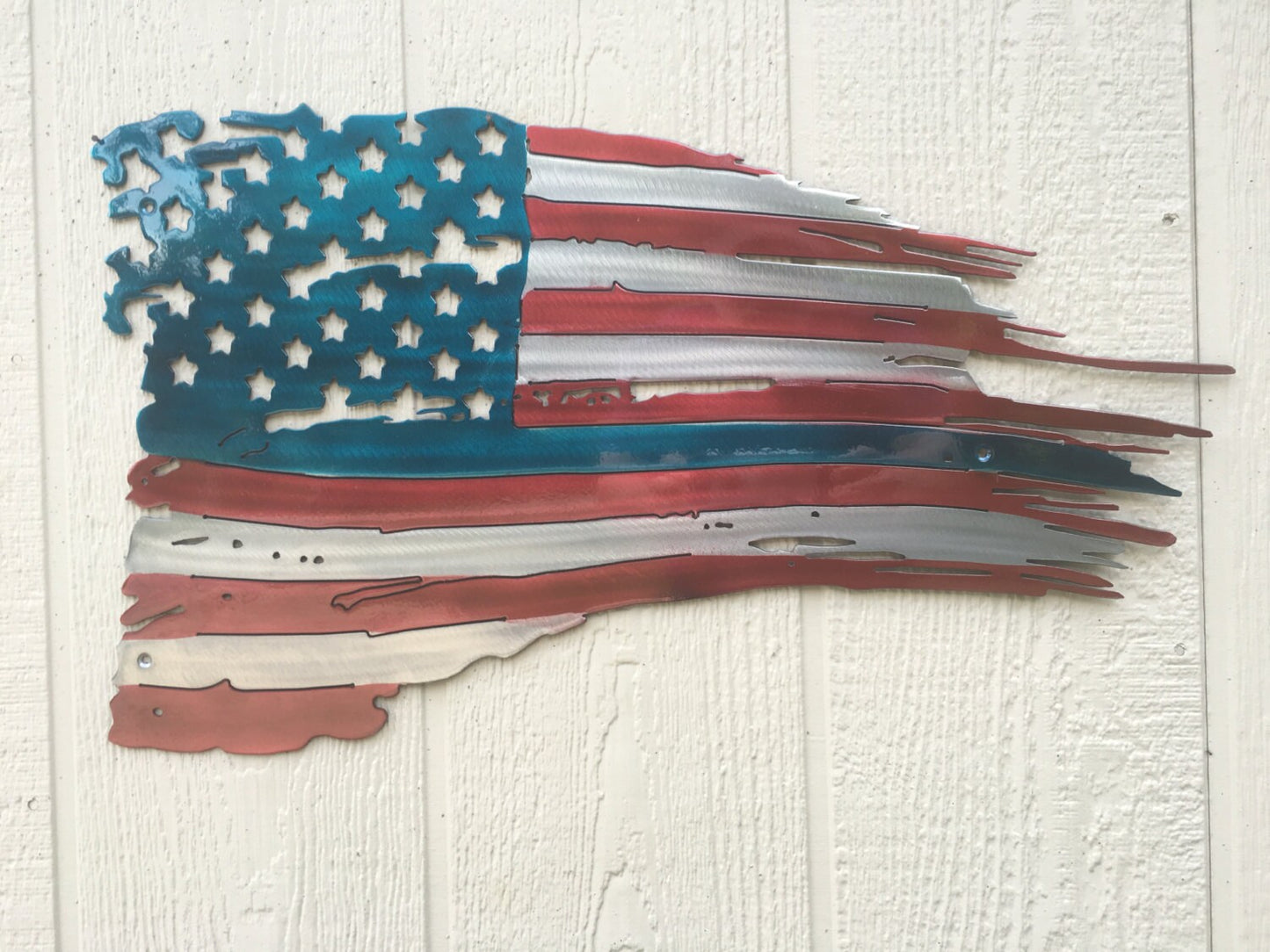 Tattered, Weathered, & Battle Worn American Flag Metal Art