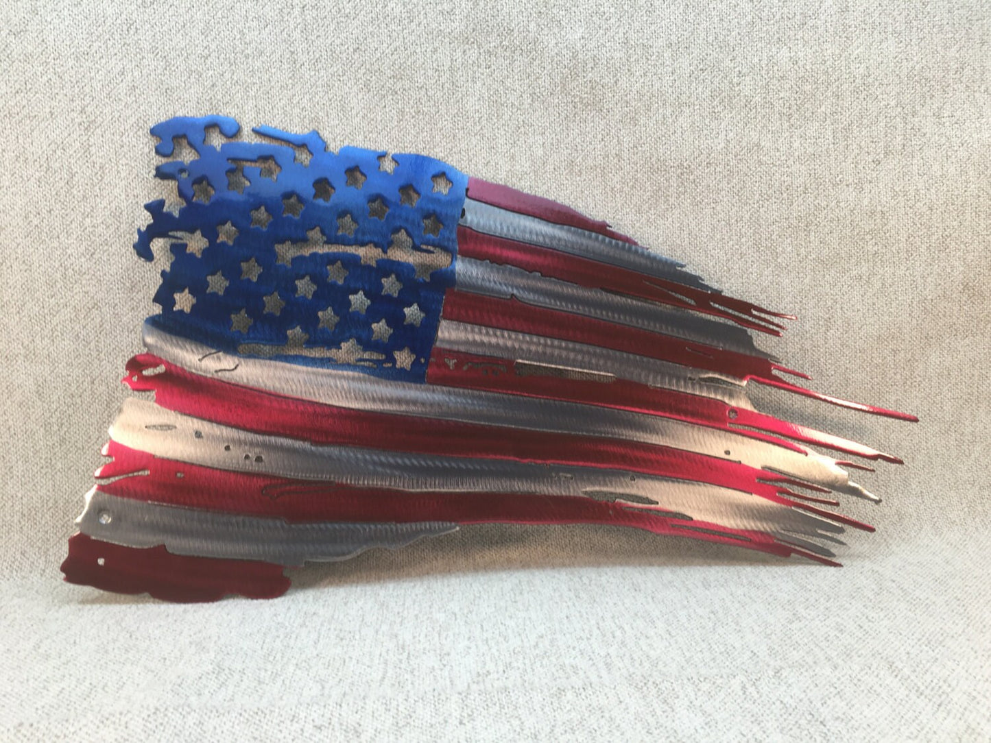 48" Tattered, Weathered, & Battle Worn American Flag "In God We Trust" Metal Art