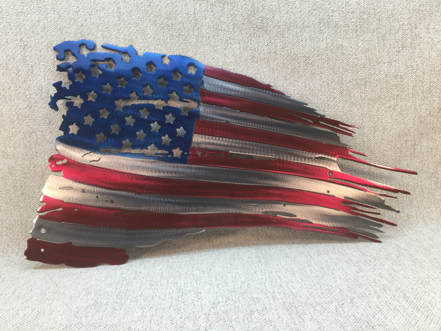 32" Tattered, Weathered, & Battle Worn American Flag "In God We Trust" Metal Art