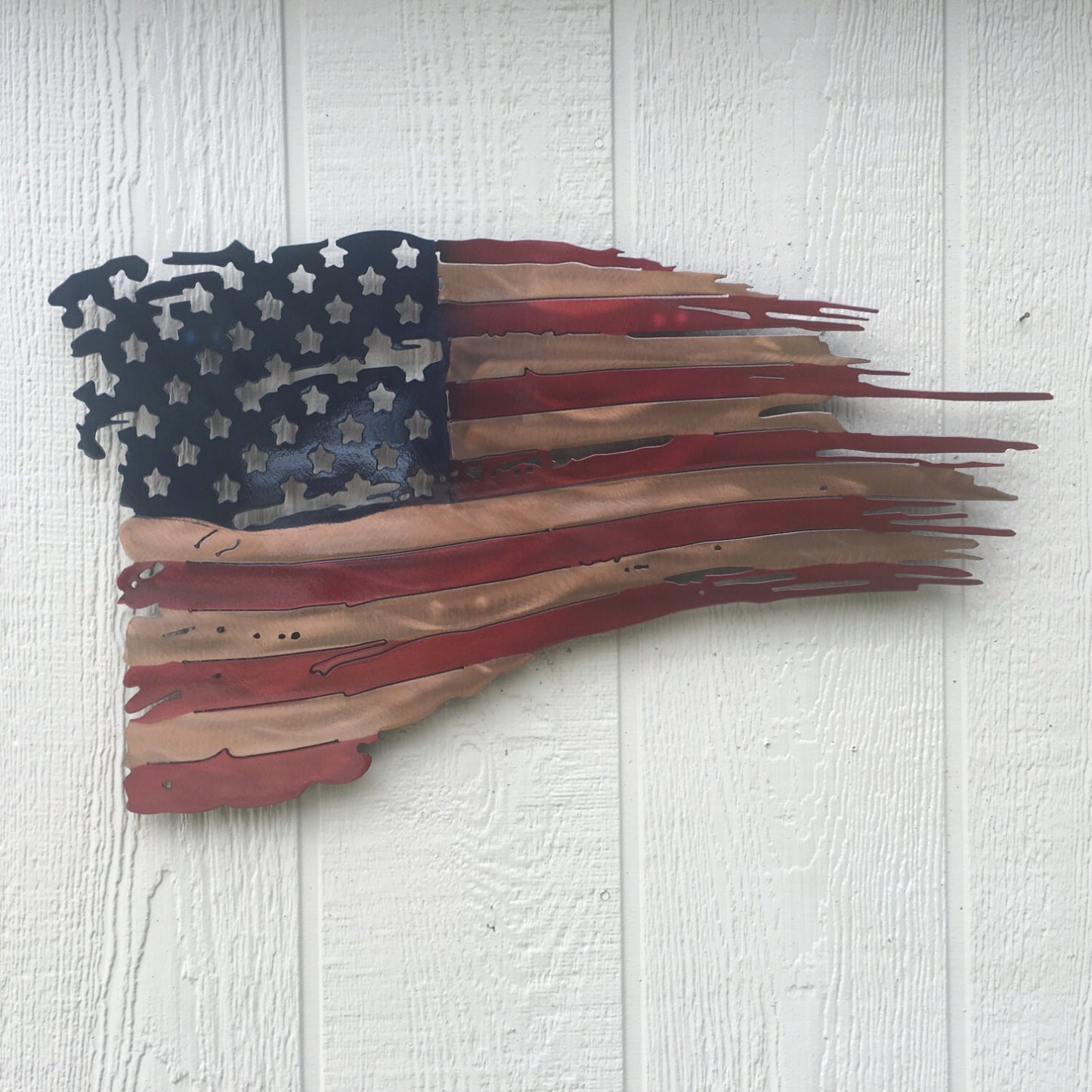 48" Tattered, Weathered, & Battle Worn American Flag "In God We Trust" Metal Art