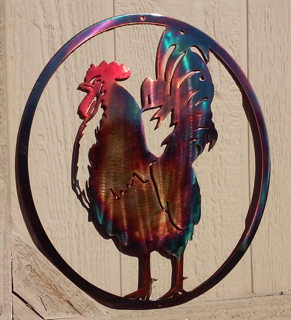 20" Rooster in Oval Indoor Outdoor Metal Wall Art