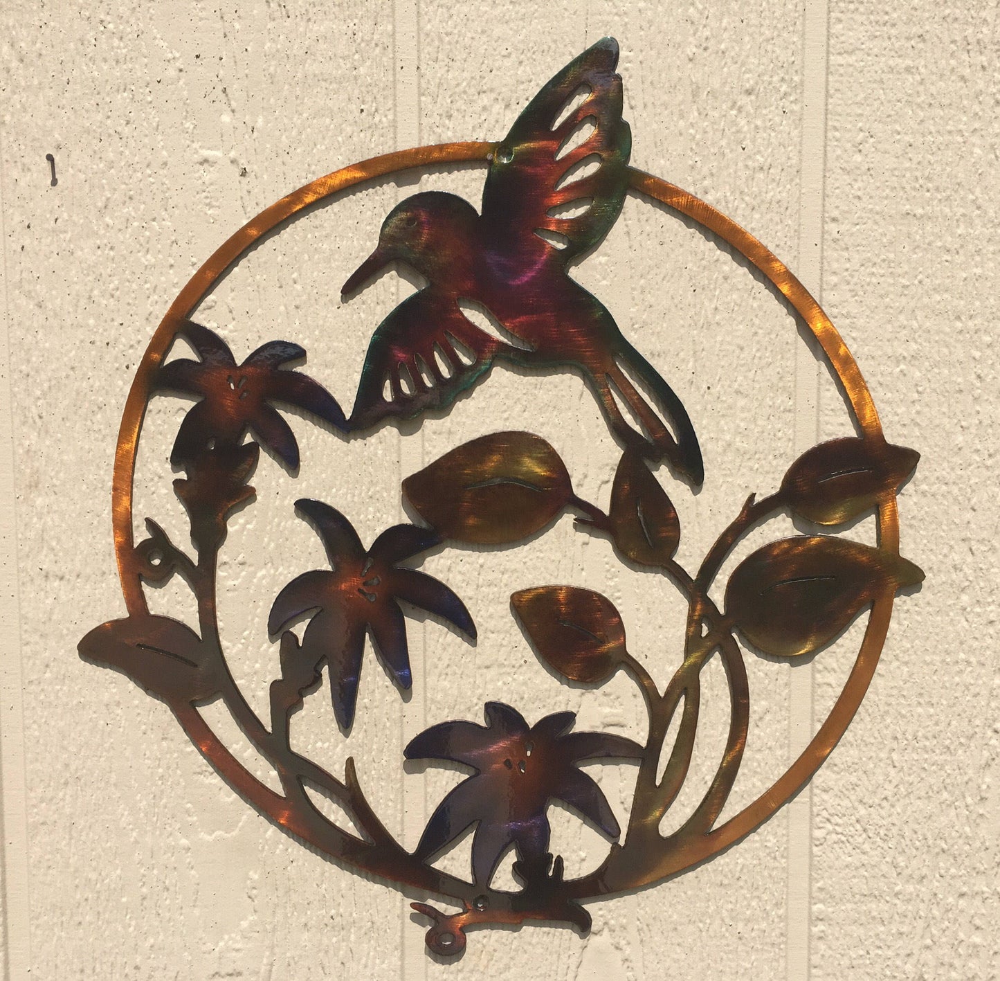 Hummingbird and Flowers Indoor Or Outdoor Metal Wall Art Hand Finish Wall Hanging