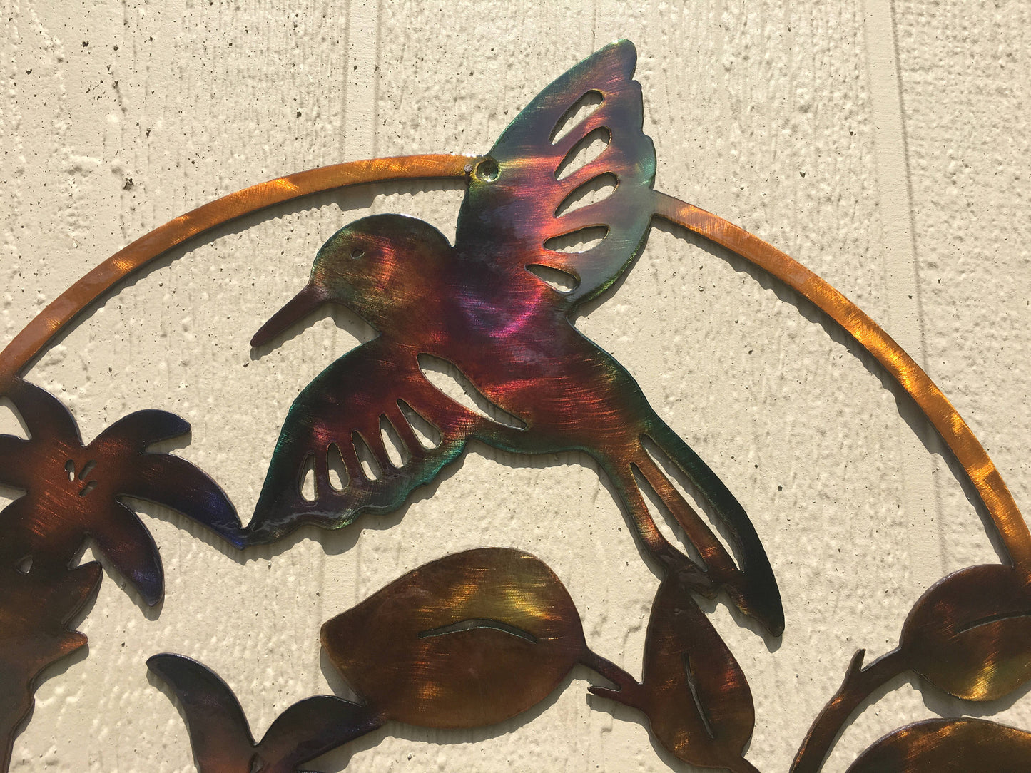 Hummingbird and Flowers Indoor Or Outdoor Metal Wall Art Hand Finish Wall Hanging