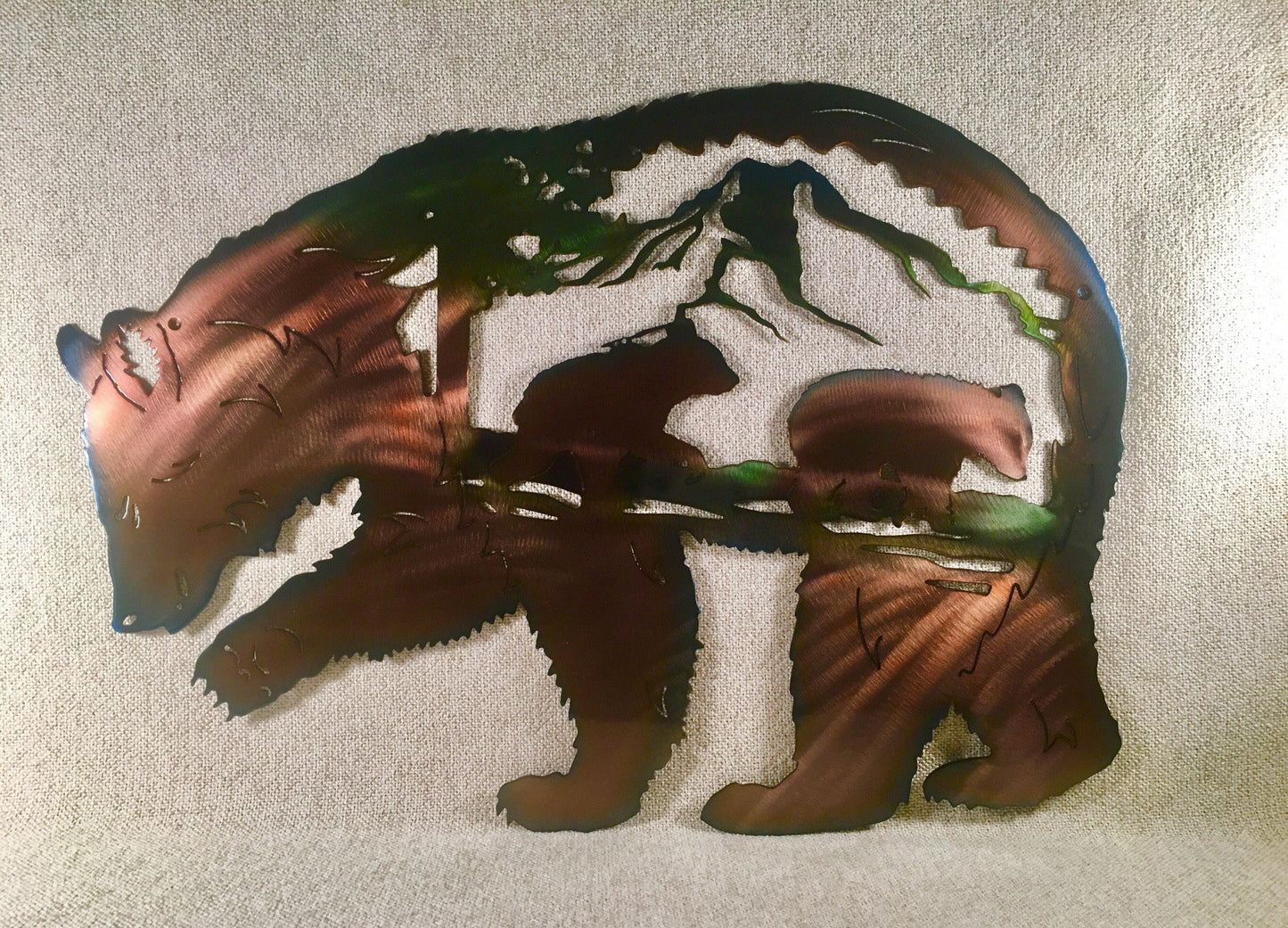 Bear With Cubs Indoor Outdoor Metal Wildlife Wall Art
