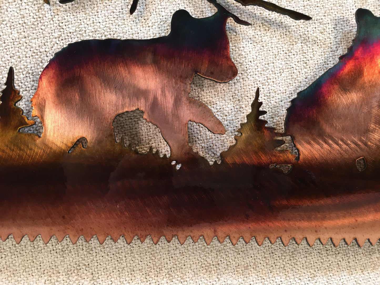 Bow Saw With Bear Cubs Indoor Or Outdoor Metal Wildlife Wall Art