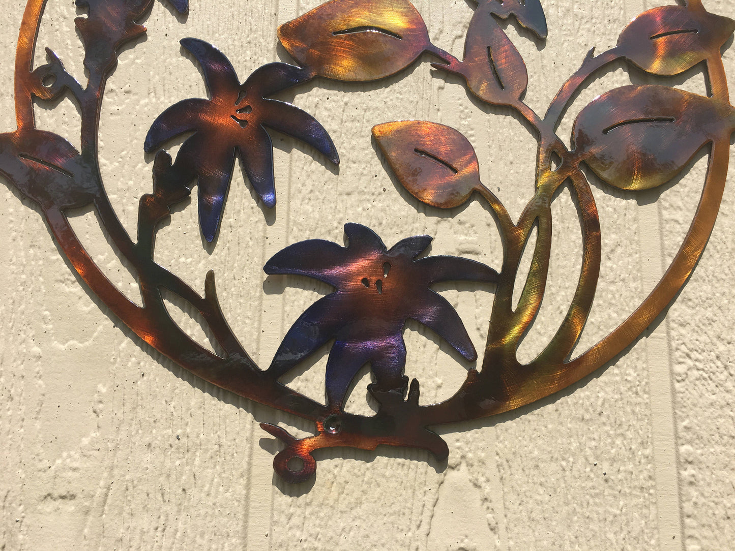 Hummingbird and Flowers Indoor Or Outdoor Metal Wall Art Hand Finish Wall Hanging