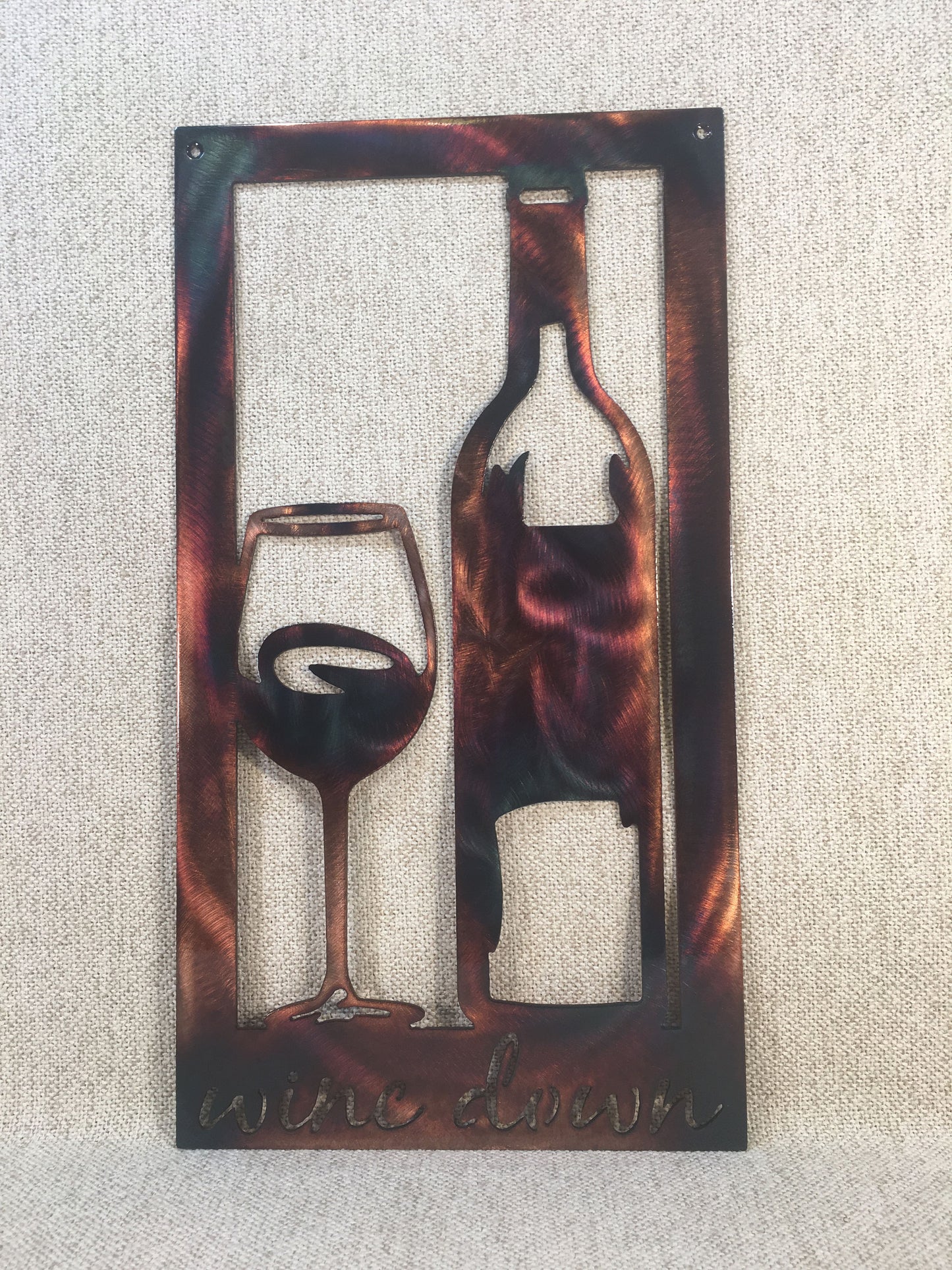Wine Down Bottle & Glass Metal Wall Art