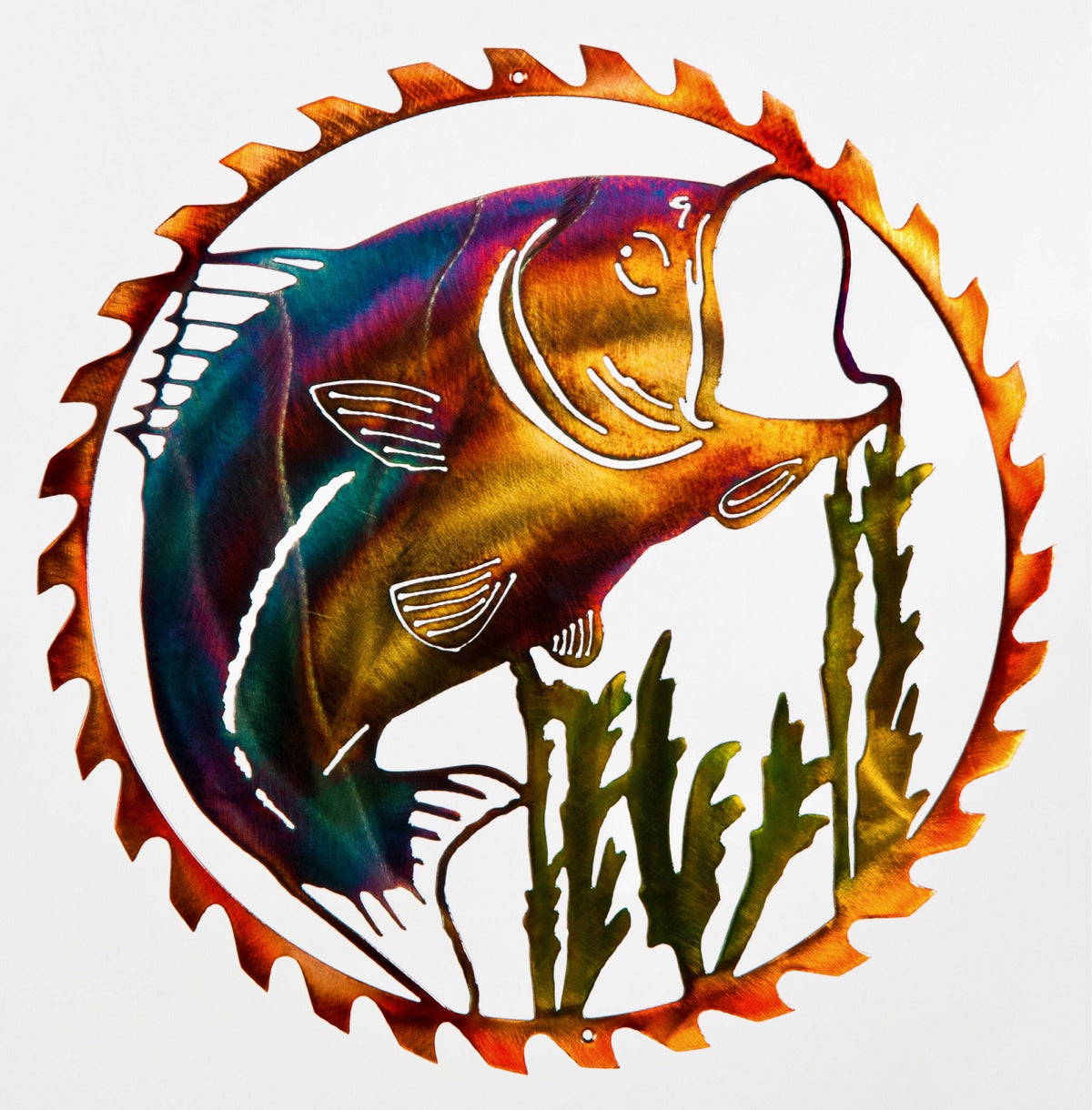 Largemouth bass sawblade metal wall art