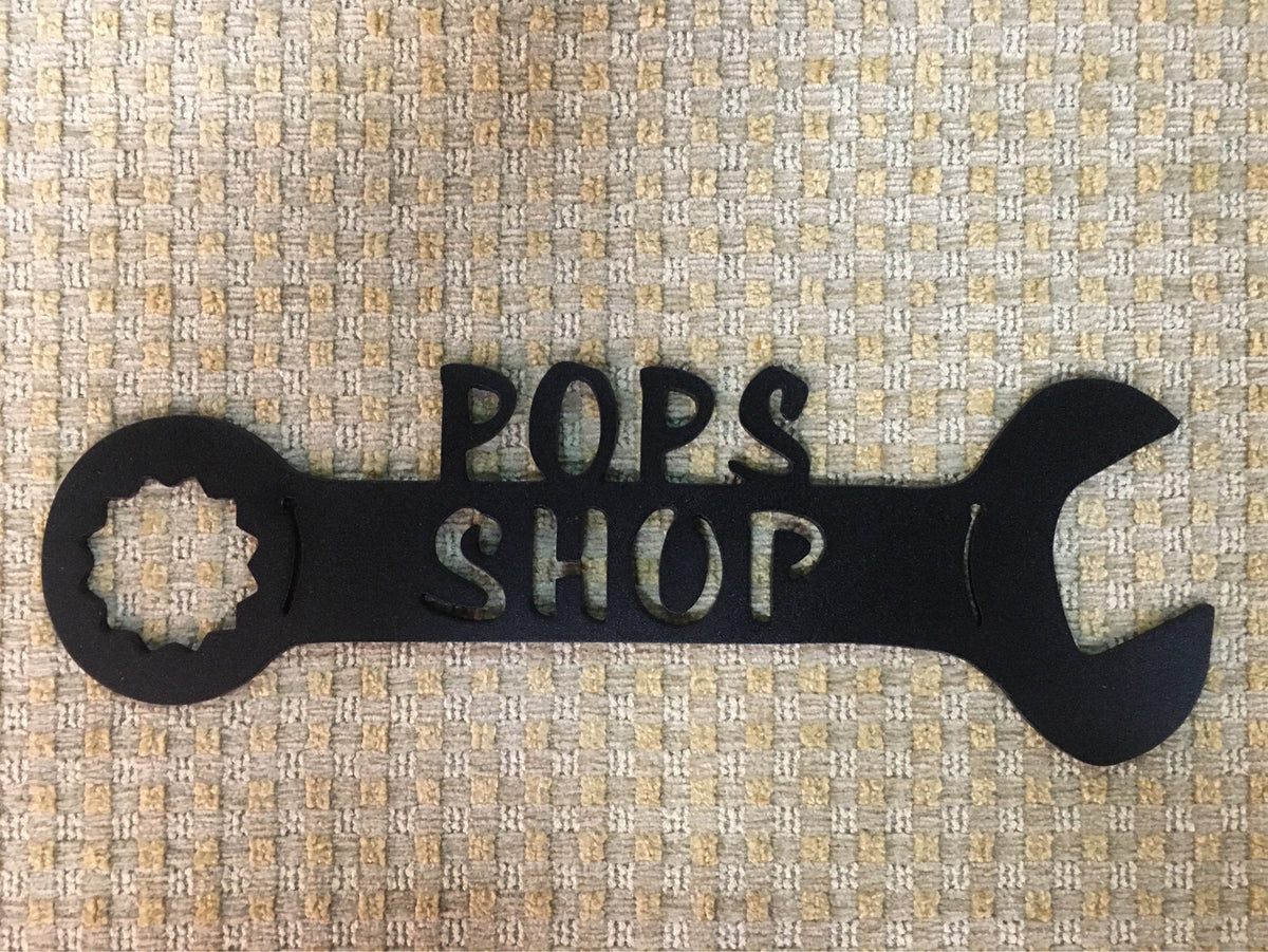 Pop's Shop combination wrench metal sign
