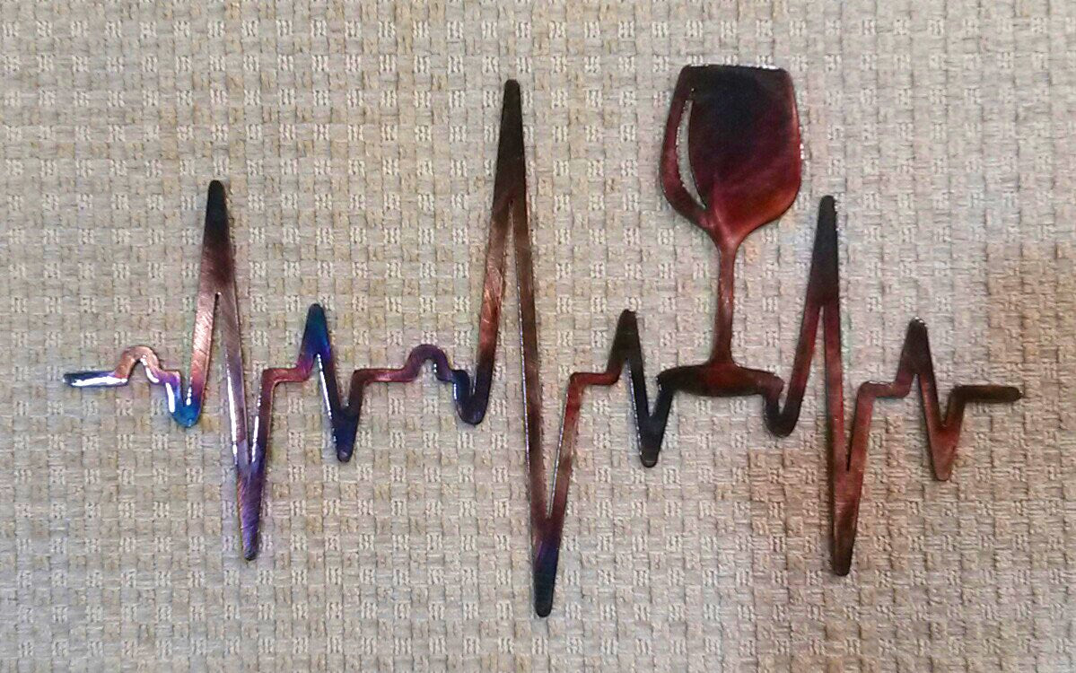 EKG Heartbeat Wine Glass Plasma Cut Indoor or Outdoor Metal Wall Art