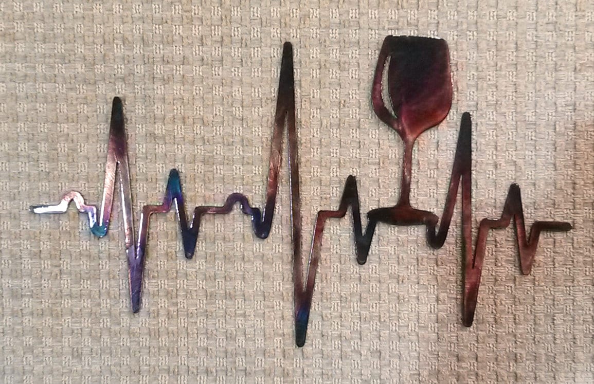 EKG Heartbeat Wine Glass Plasma Cut Indoor or Outdoor Metal Wall Art