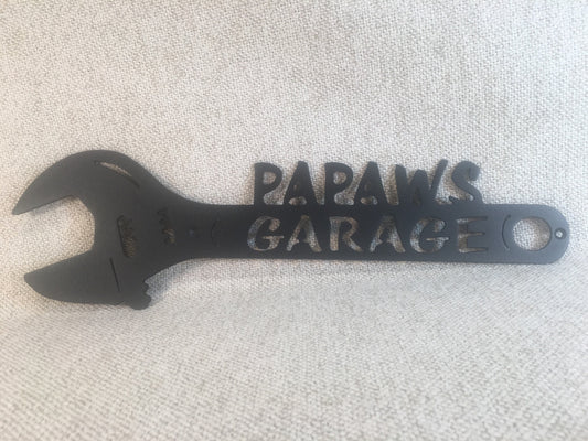 Papaw's Garage Papaws Shop Crescent Wrench Metal Art Man Cave Decor