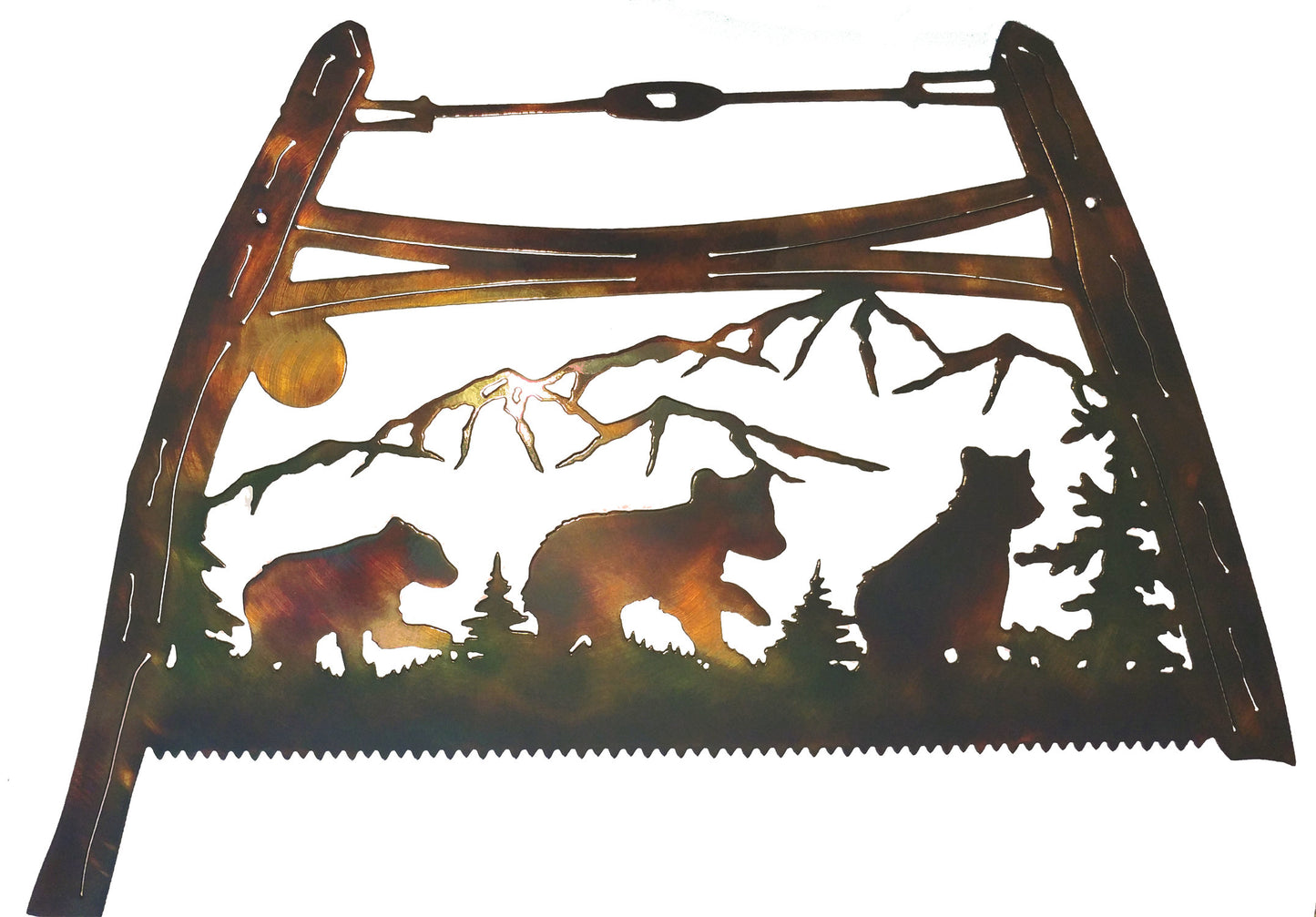 Bow Saw With Bear Cubs Indoor Or Outdoor Metal Wildlife Wall Art