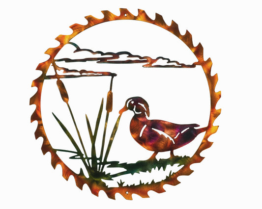 Wood Duck In Sawblade Plasma Cut Wildlife Indoor Or Outdoor Metal Wall Art