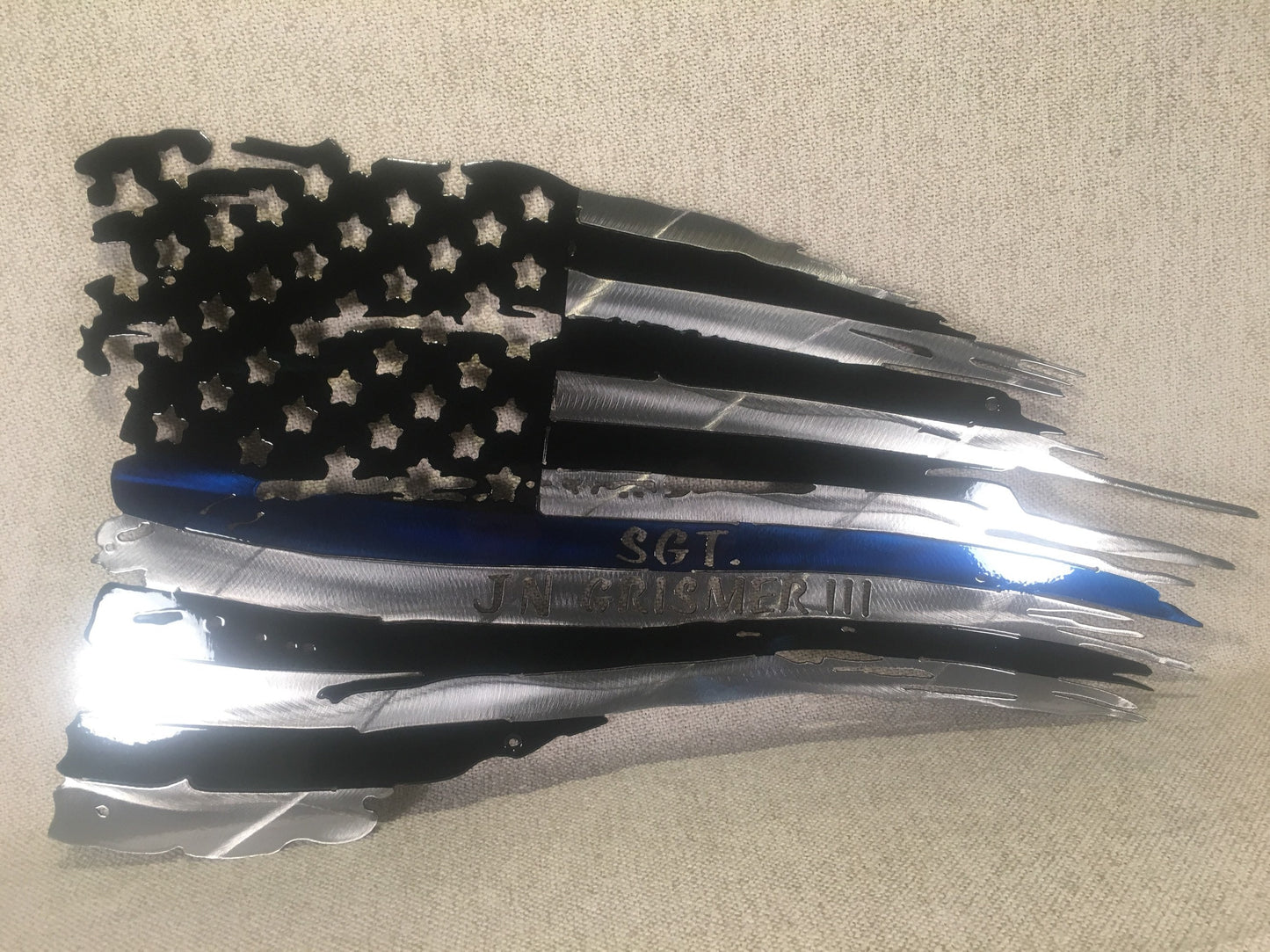 32" Tattered, Weathered, & Battle Worn American Flag "In God We Trust" Metal Art
