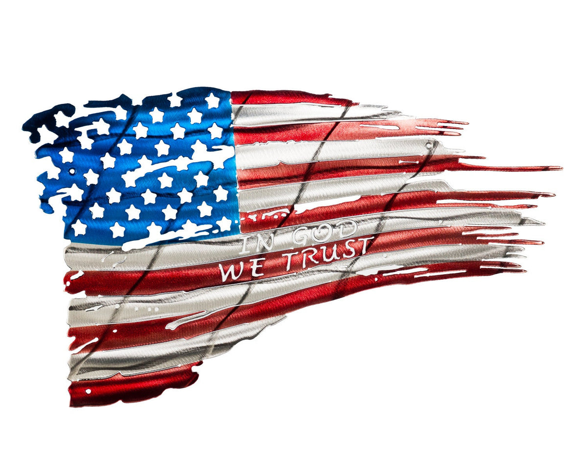 24 inch tattered American flag metal wall art