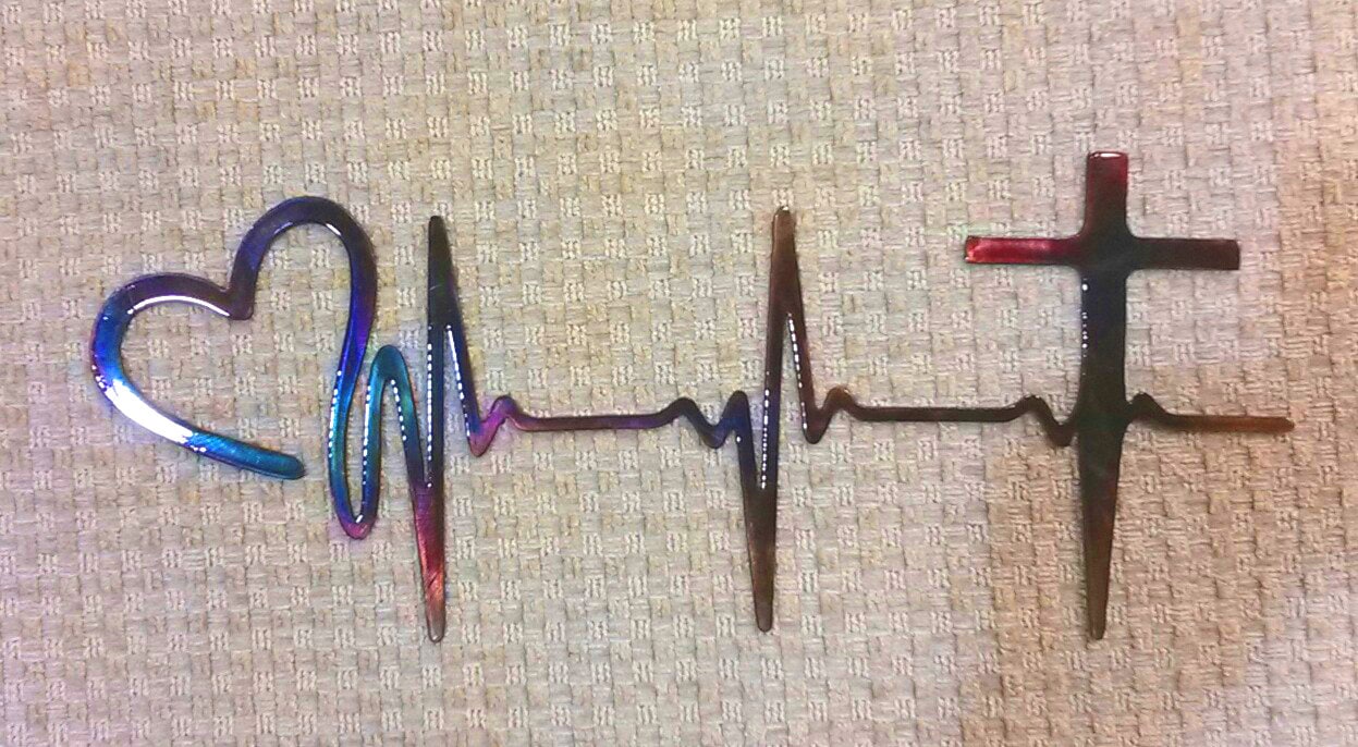 EKG Heartbeat Heart & Cross Plasma Cut Indoor or Outdoor Metal Art