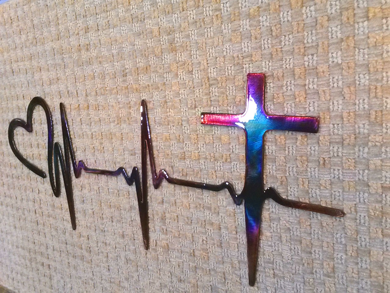 EKG Heartbeat Heart & Cross Plasma Cut Indoor or Outdoor Metal Art