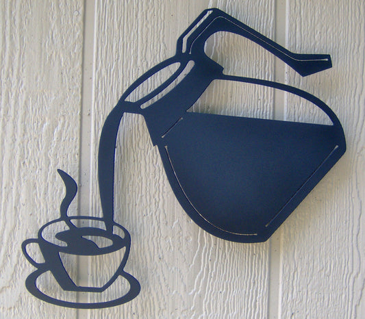Coffee Pot Pouring Into Cup Plasma Cut Metal Wall Art