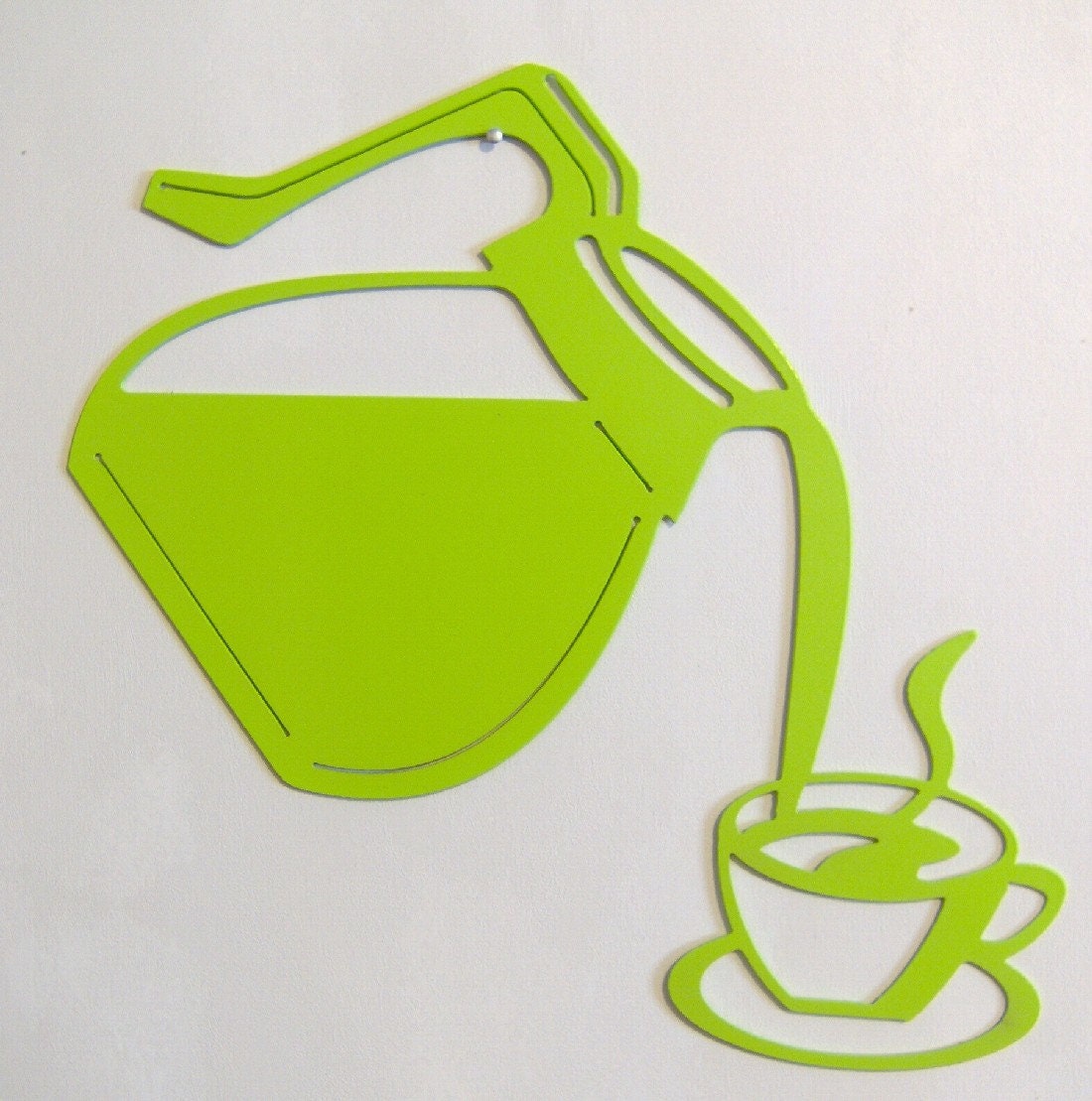 Coffee Pot Pouring Into Cup Plasma Cut Metal Wall Art