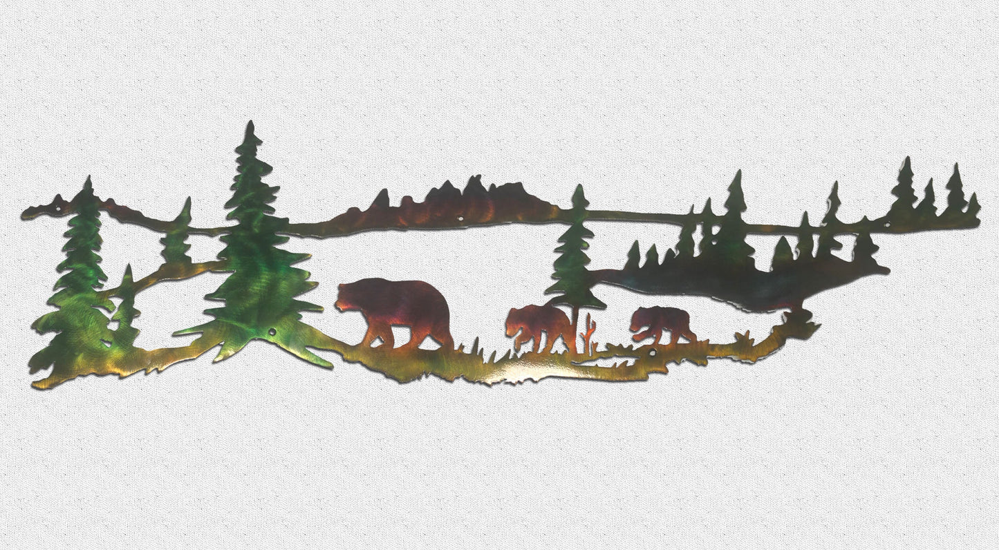 Bear And Cubs Indoor & Outdoor Plasma Cut Metal Wildlife Wall Art