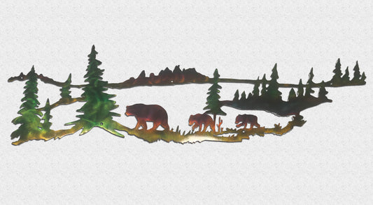 Bear And Cubs Indoor & Outdoor Plasma Cut Metal Wildlife Wall Art