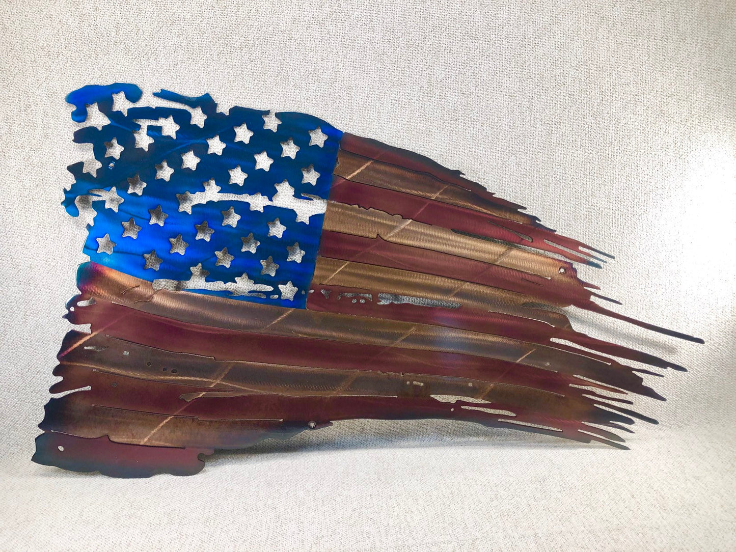 48" Tattered, Weathered, & Battle Worn American Flag "In God We Trust" Metal Art