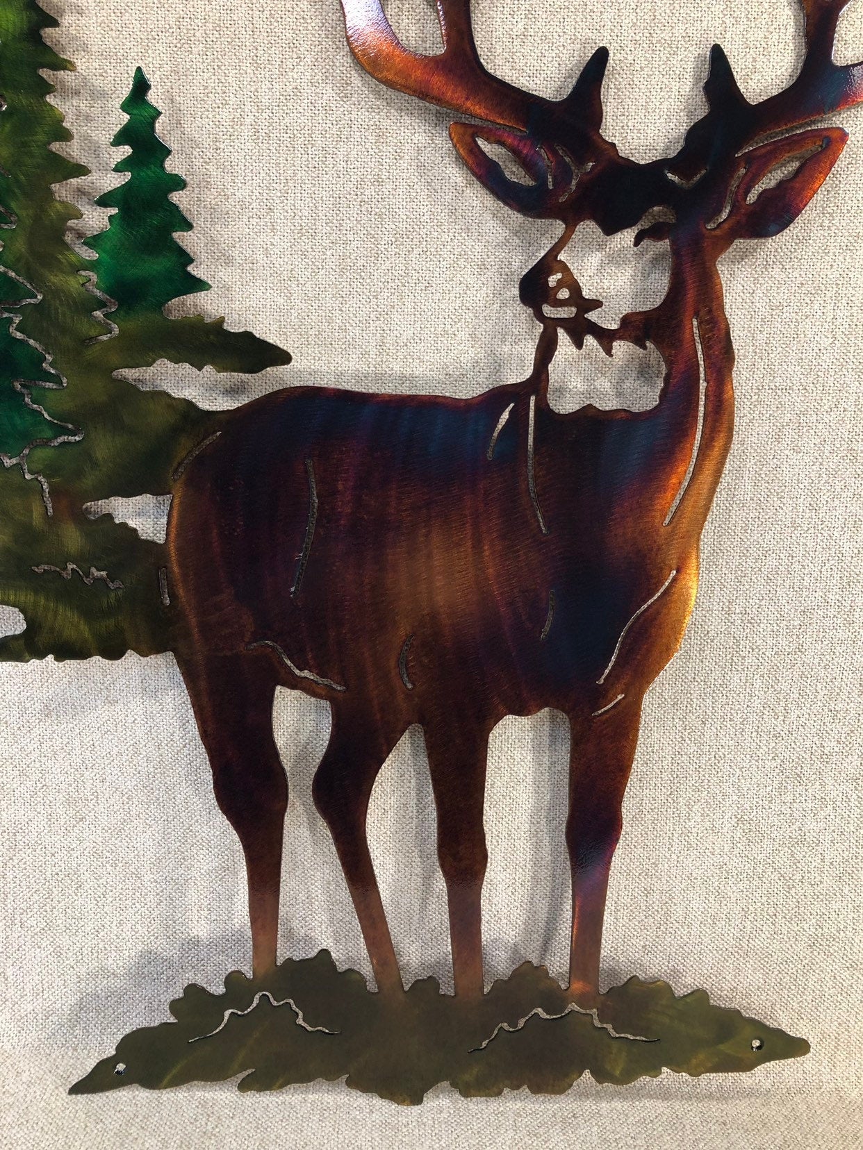 Buck Deer & Trees Wildlife Indoor Outdoor Plasma Cut Metal Wall Art