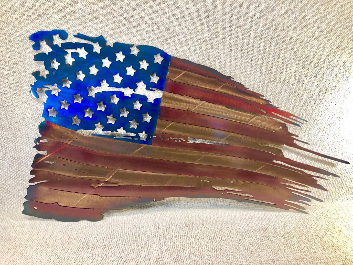 32" Tattered, Weathered, & Battle Worn American Flag "In God We Trust" Metal Art