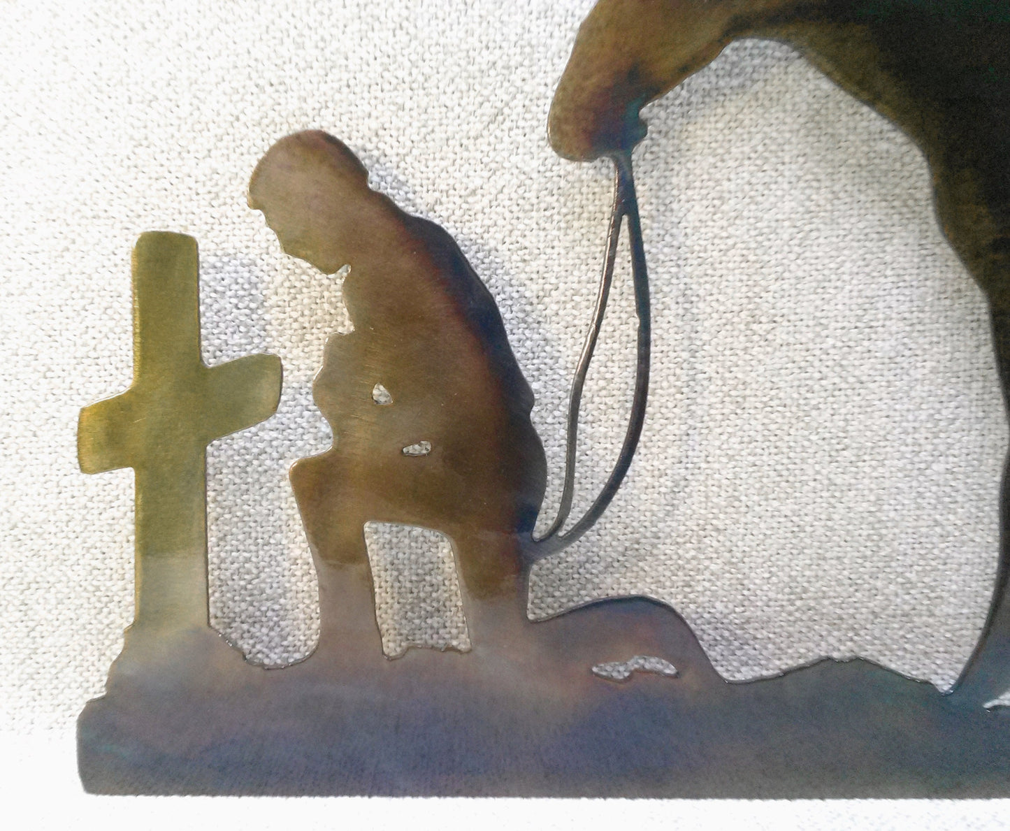 Cowboy & Horse Praying At Cross Indoor Or Outdoor Metal Wall Art