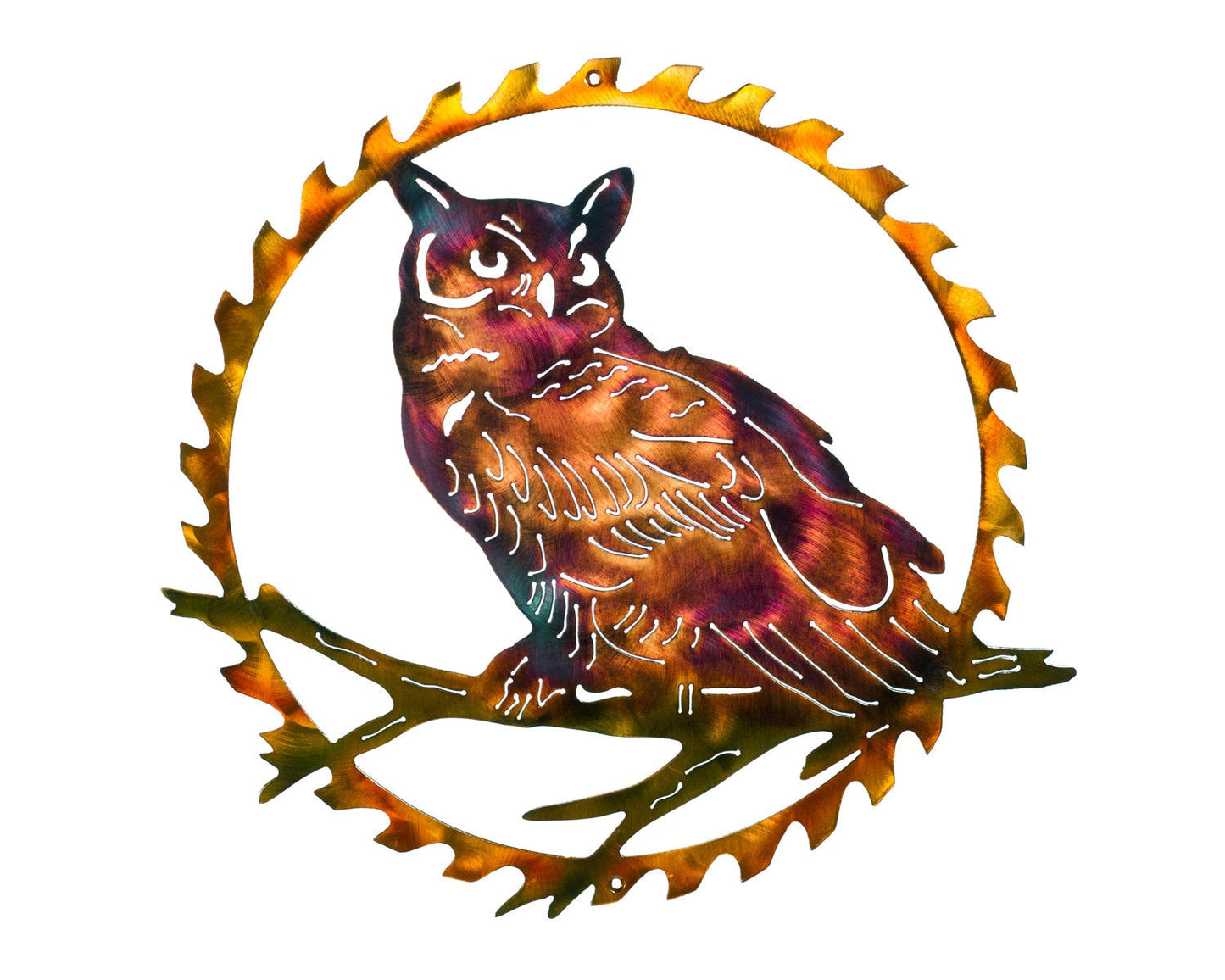 30 inch barred owl sawblade metal wall art