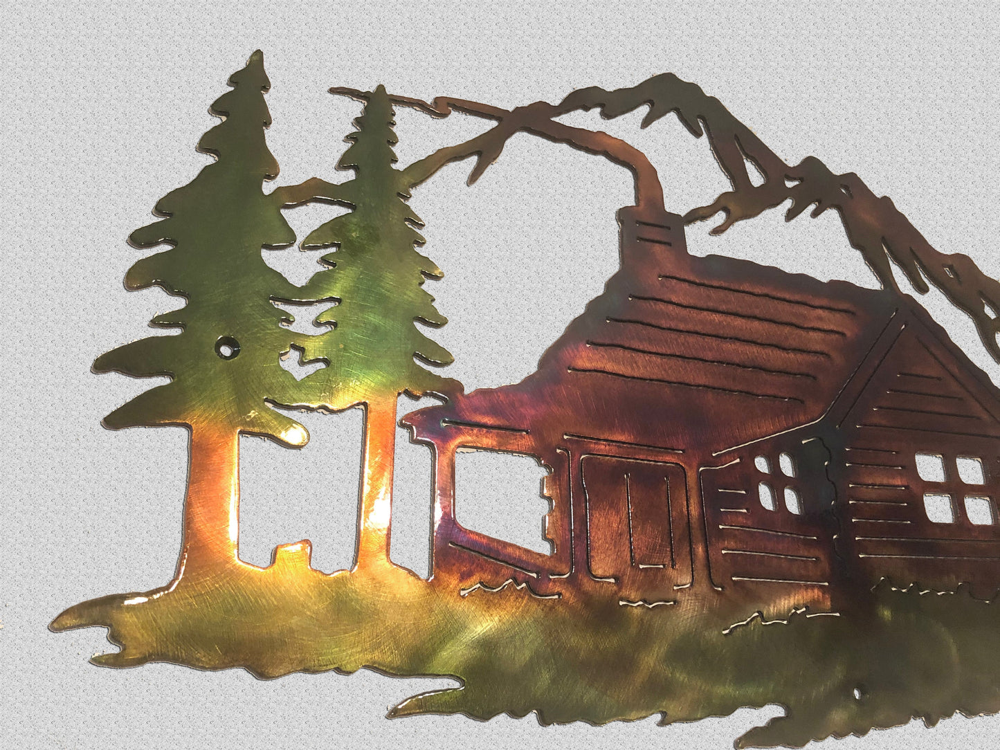 Mountain Cabin & Bear Indoor Or Outdoor Wildlife Metal Wall Art With Brackets And Backlighting