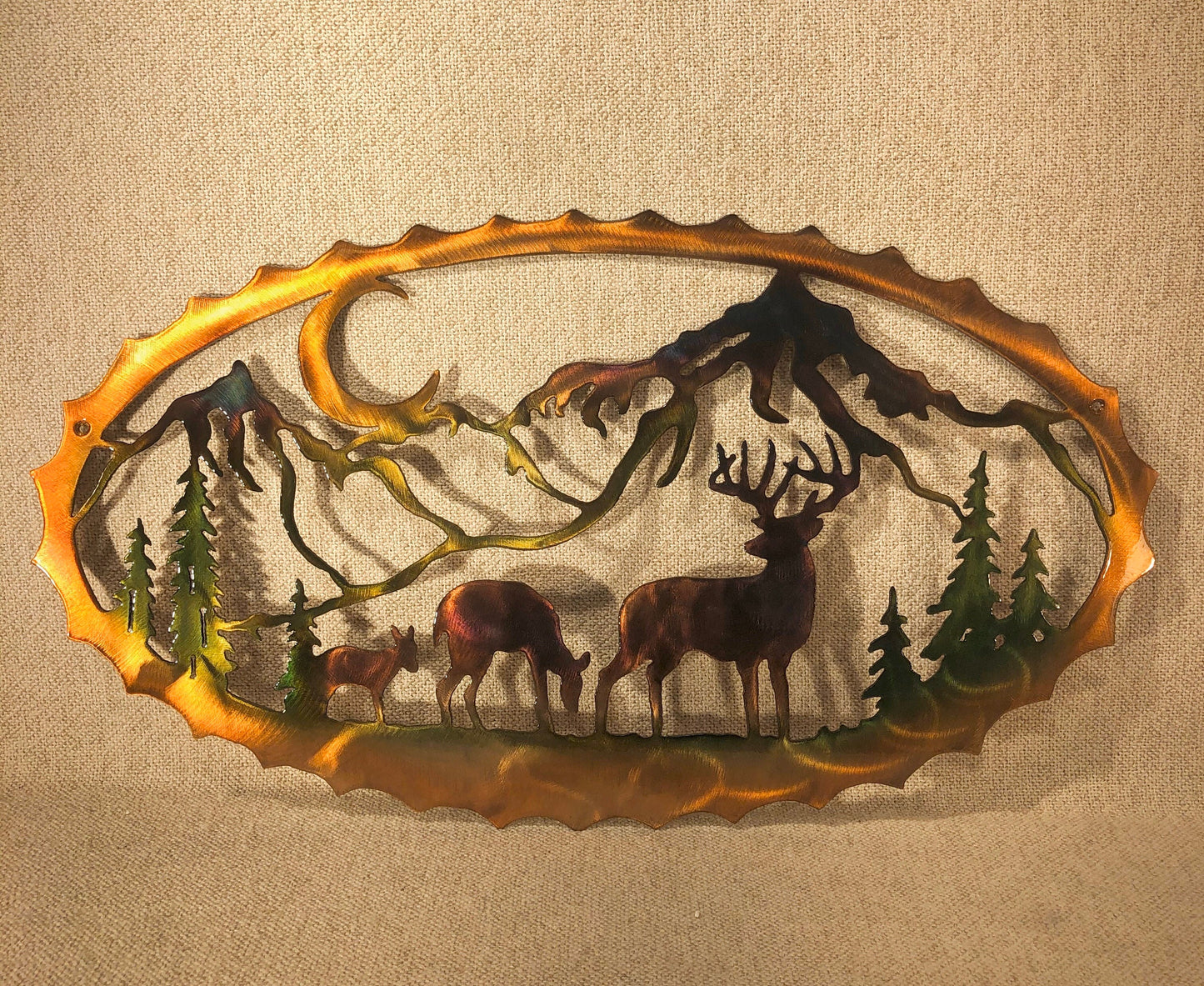Whitetail Deer And Mountains Indoor Or Outdoor Wildlife Metal Wall Art