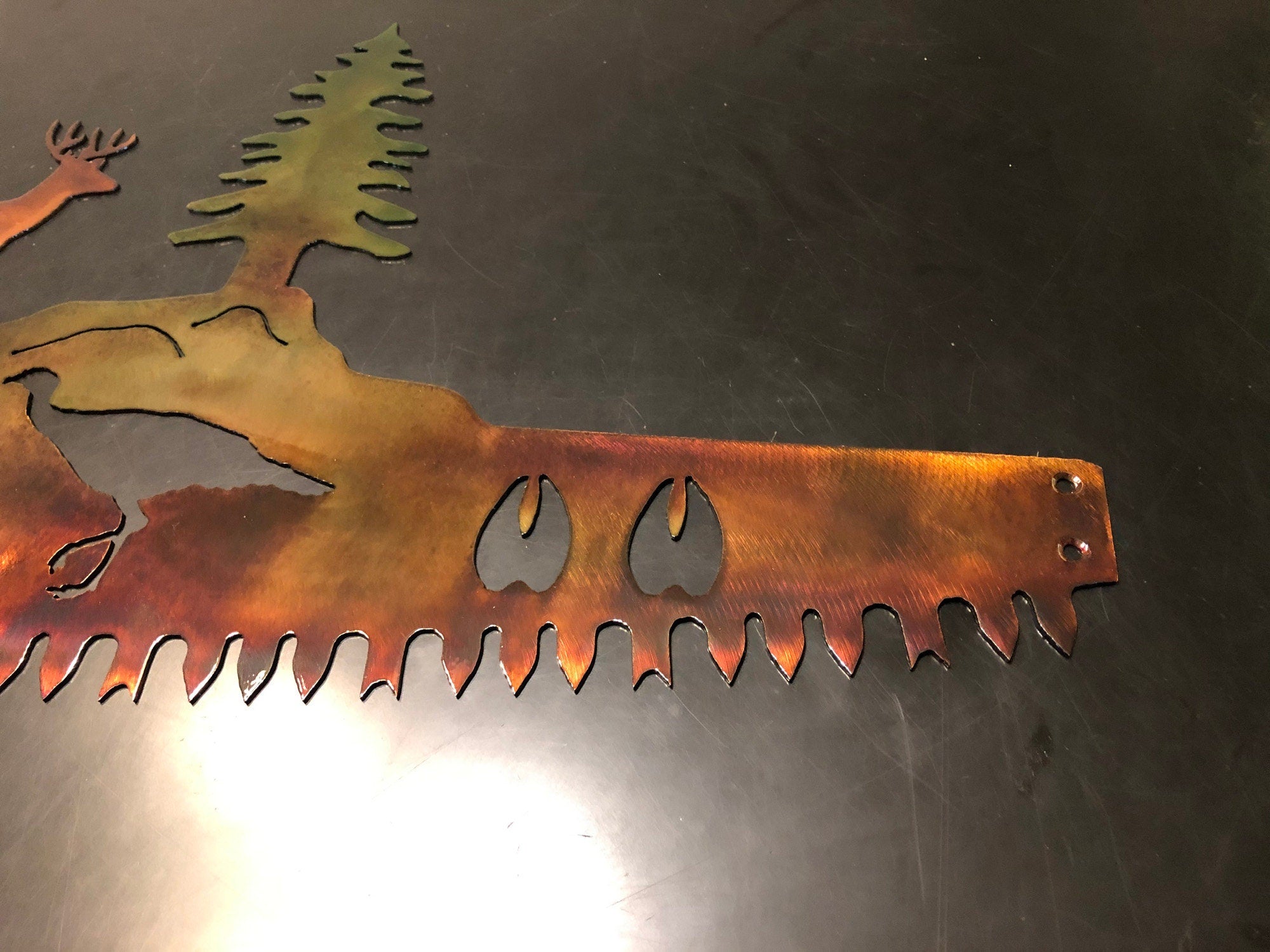 Buck store & Turkey in Crosscut Saw Blade Indoor or Outdoor Wildlife Metal Wall Art