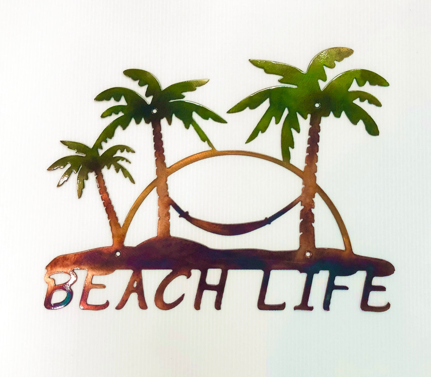 Beach Life Palm Trees Hammock Nautical Metal Indoor Or Outdoor Wall Art