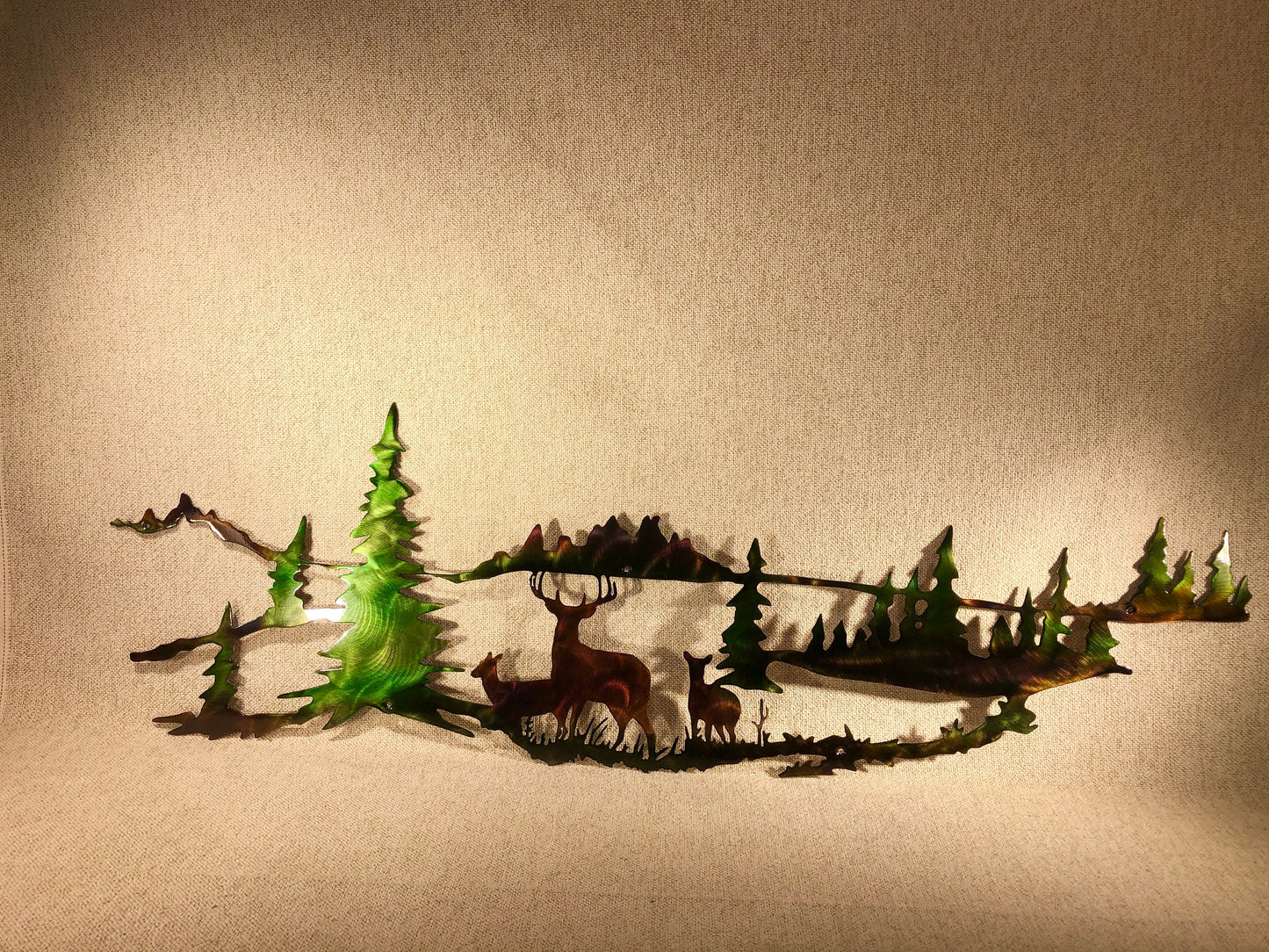 Whitetail Buck, Doe Deer & Trees Wildlife Indoor Outdoor Plasma Cut Metal Wall Art