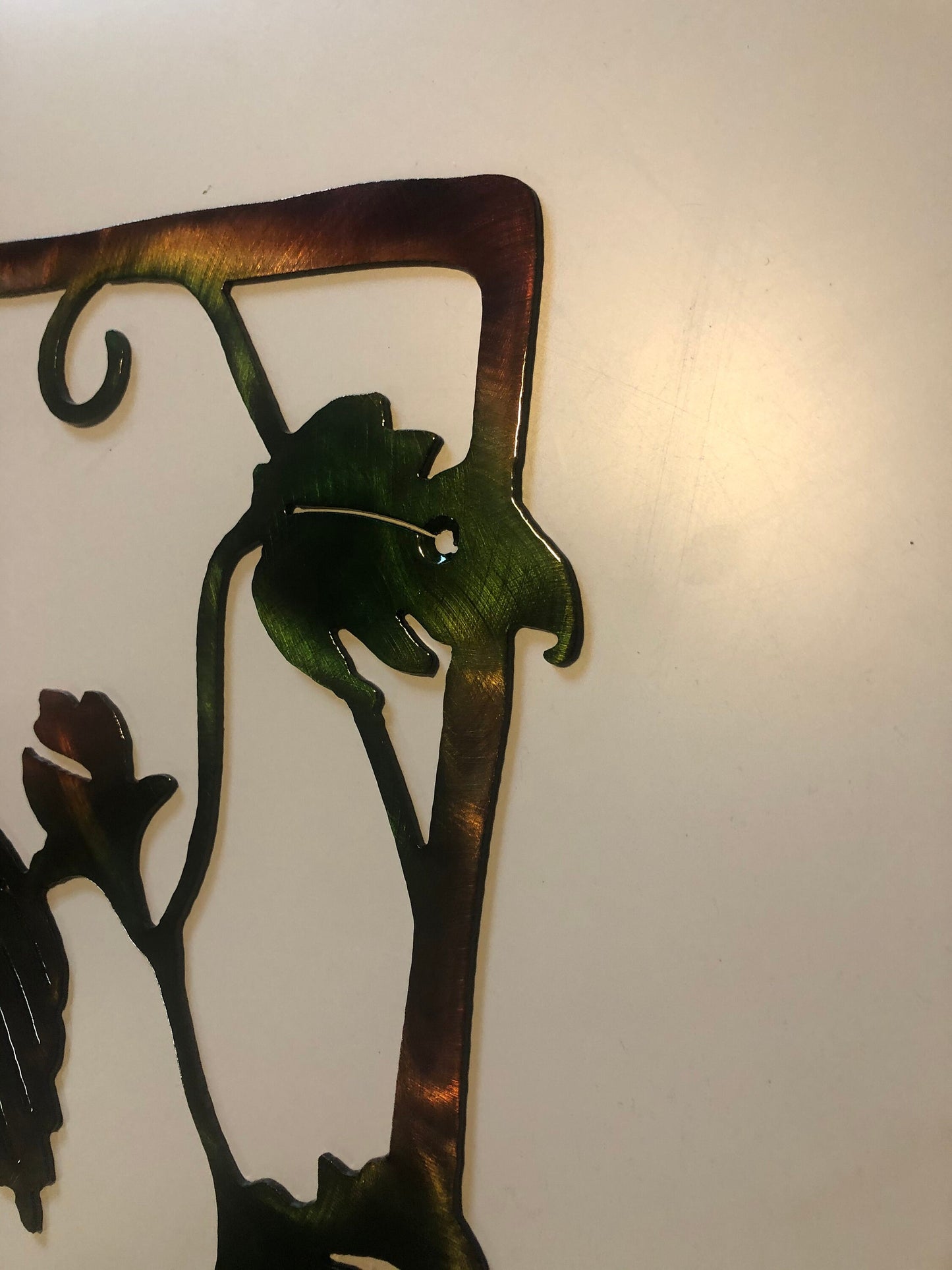 Hummingbird In Diagonal Frame Indoor Or Outdoor Metal Wall Art W/ Patina Finish
